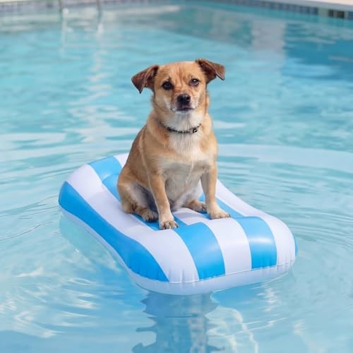 Seenelling 2 Pcs Inflatable Poolside Chair Blow up Beach Light Blue Striped