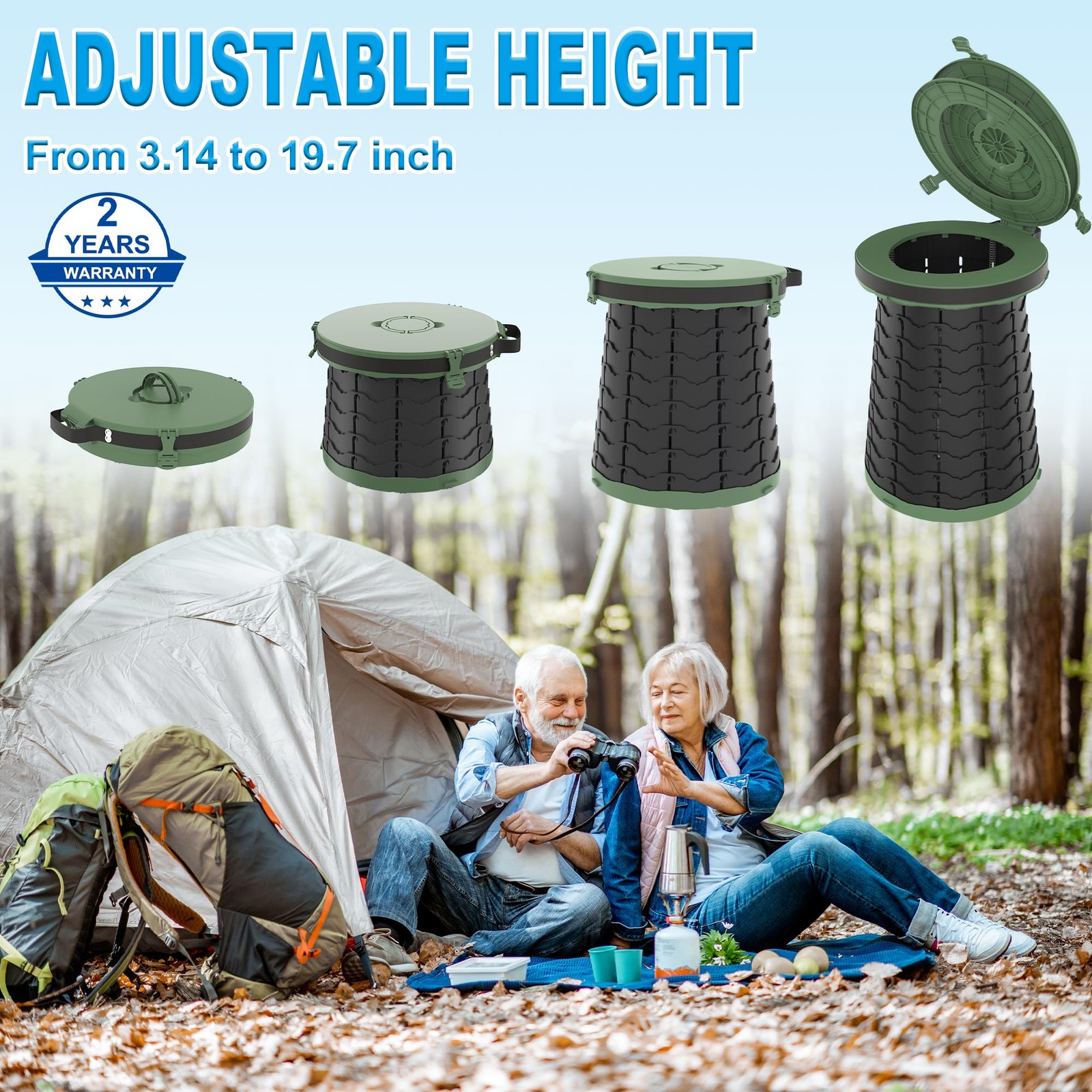 XXL Portable Toilet – 19.7″H Taller Wider Collapsible Adjustable Foldable Cam…