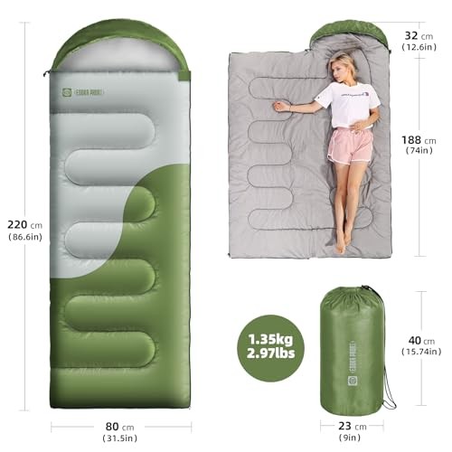 Sleeping Bags for Adults&Kids,Lightweight Waterproof Warm Weather Green Grey