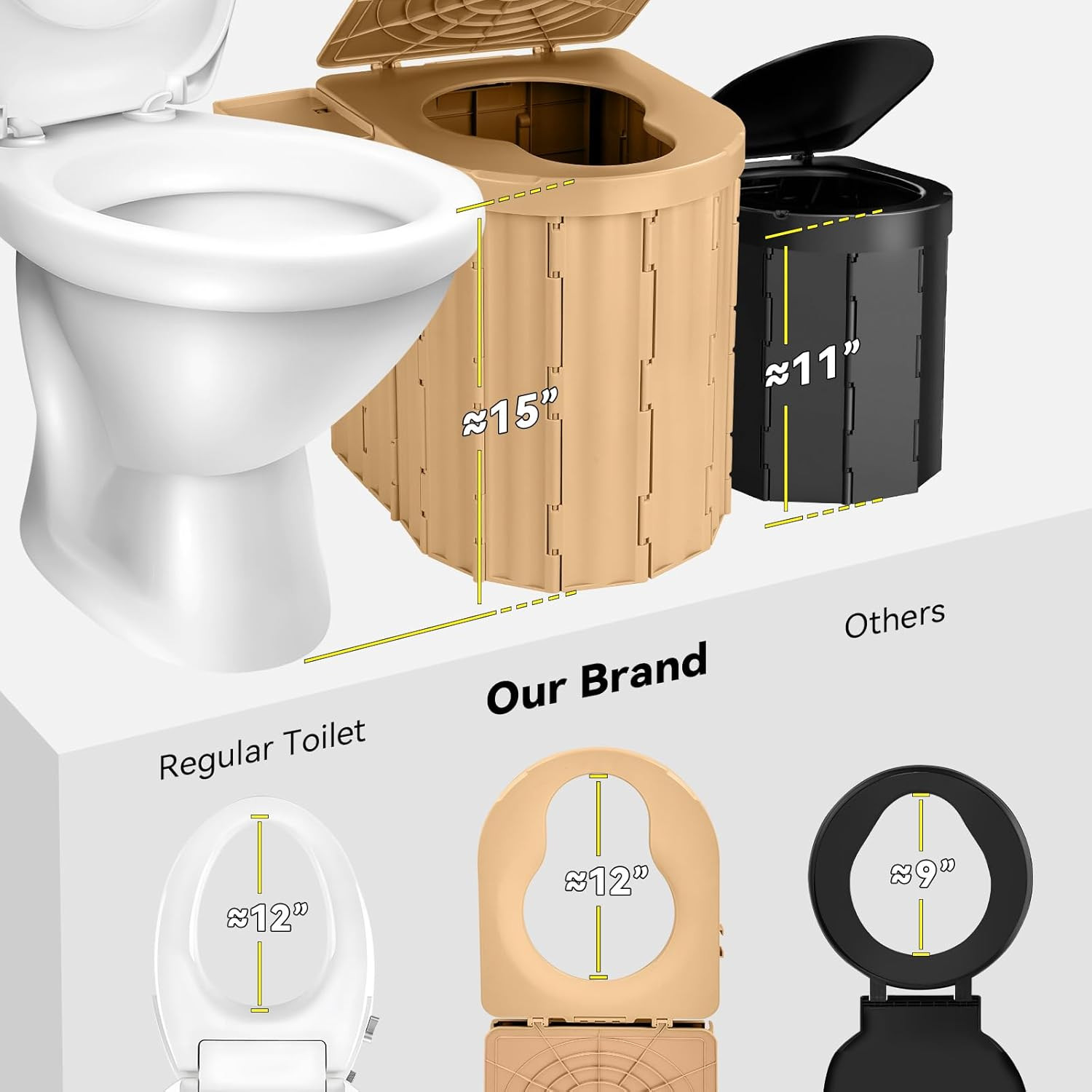 Portable Camping Toilet with Pop-Up Privacy Tent, 12-Inch Toilet Seat, Outdoor P