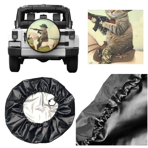 Spare Tire Cover for Rv SUV Trailer Truck 15 inch Funny Cat Hunting