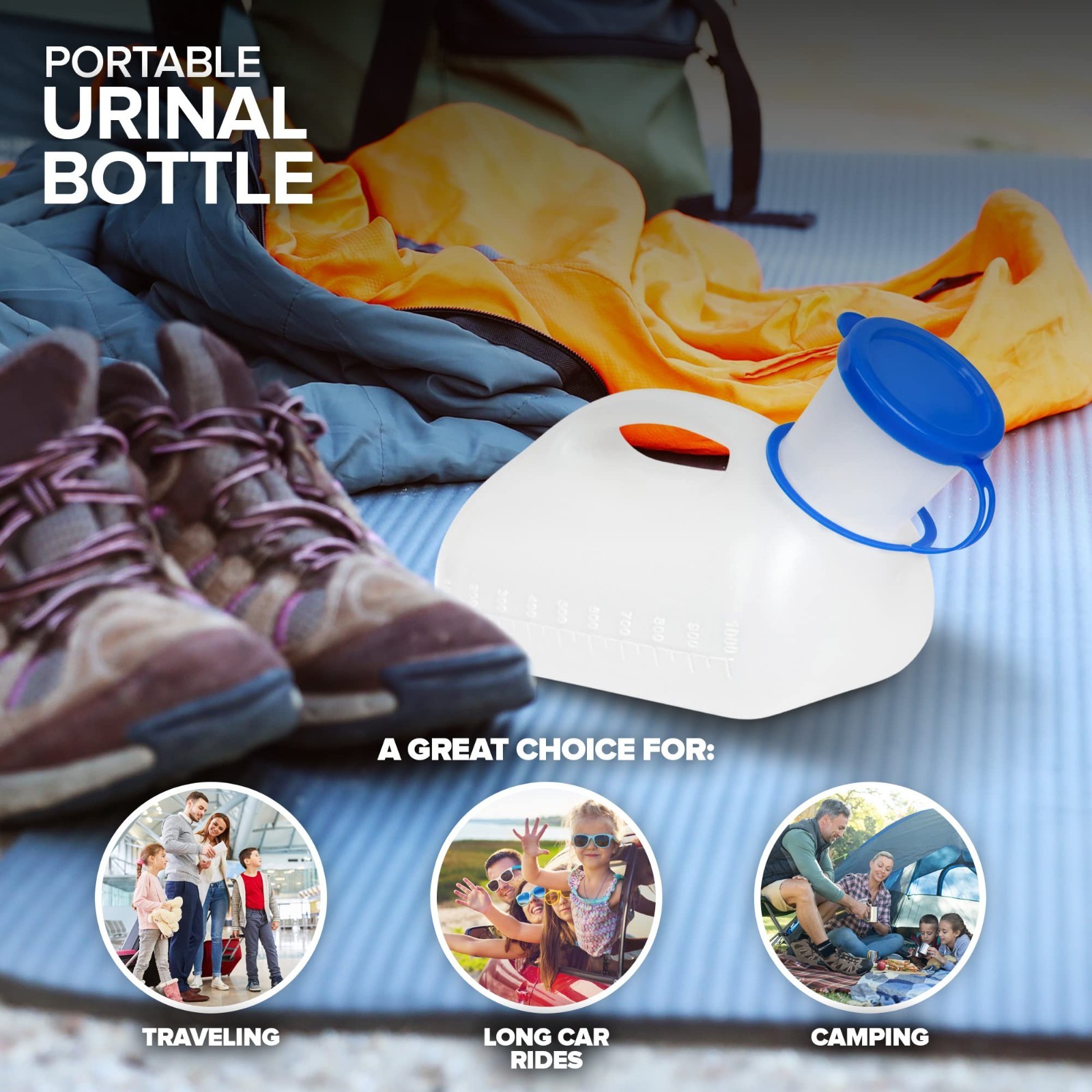Portable Urinal Bottle 2 Pack – 32 Oz Female & Male Urination Device for Travel,