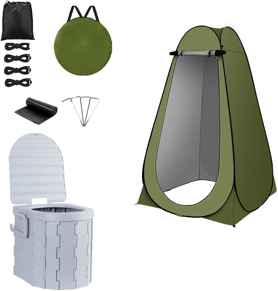 Portable Toilet Kit, Camping Toilet with Pop-Up Privacy Tent Toilet Bags, Washab