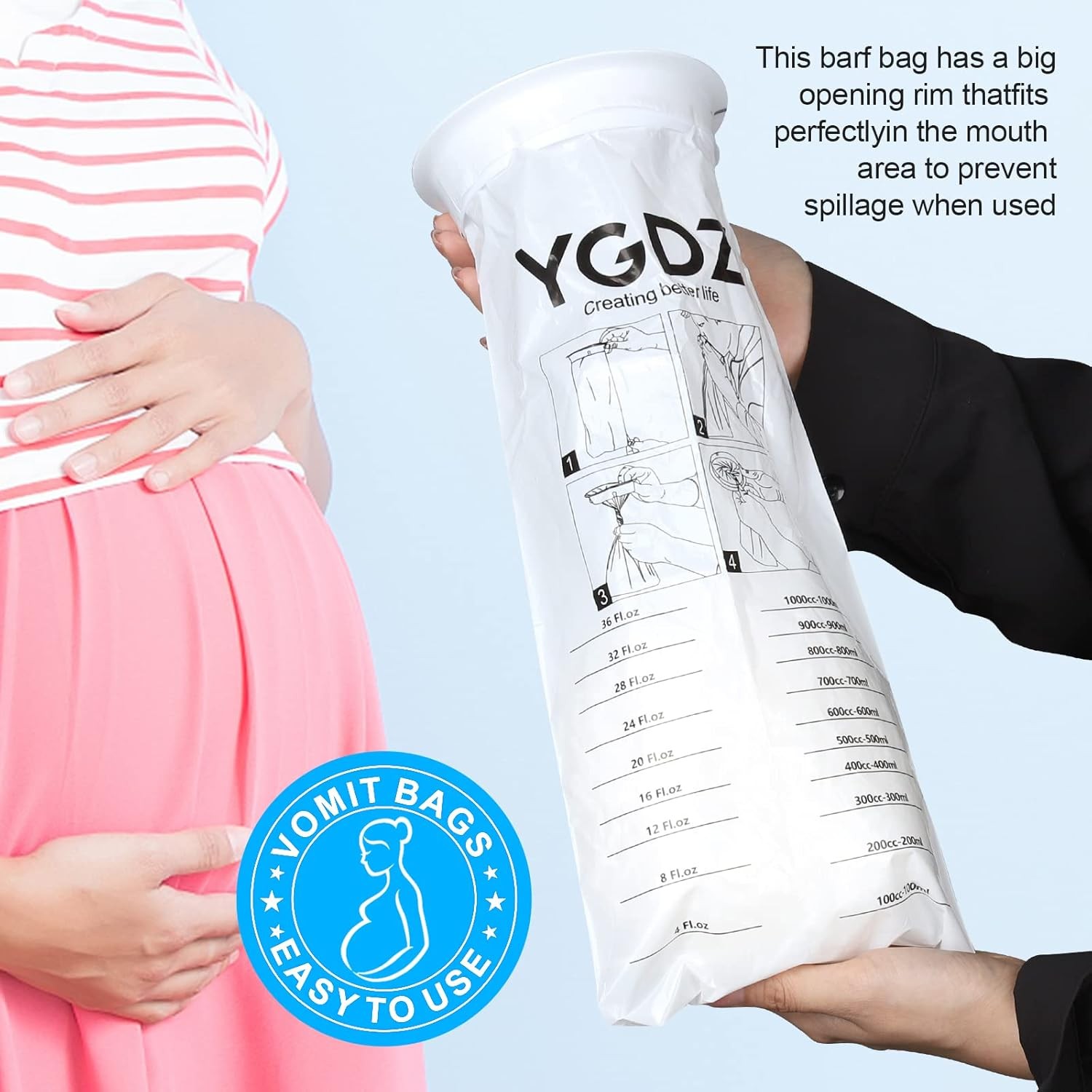 YGDZ Vomit Bags, 15 Pack Vomit Bags Disposable, 1000ml Barf Bags, Leak Resistant