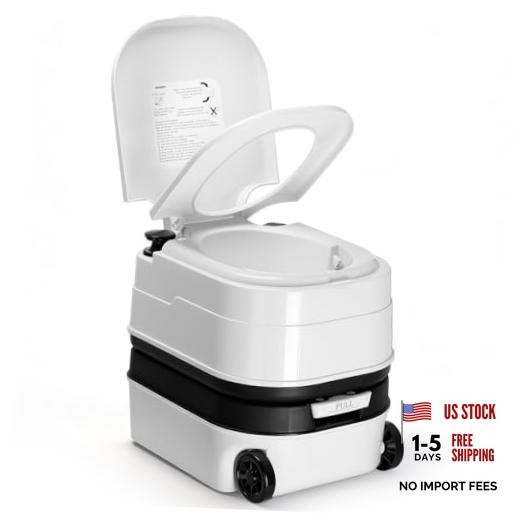 5.3 Gal Portable Toilet for Adults: Camping Toilet with Wheels 5.3 Gal- White