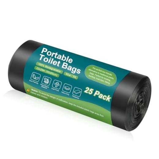 100 Portable Toilet Bags, Drawstring Biodegradable Camping Potty Bags 25 Count