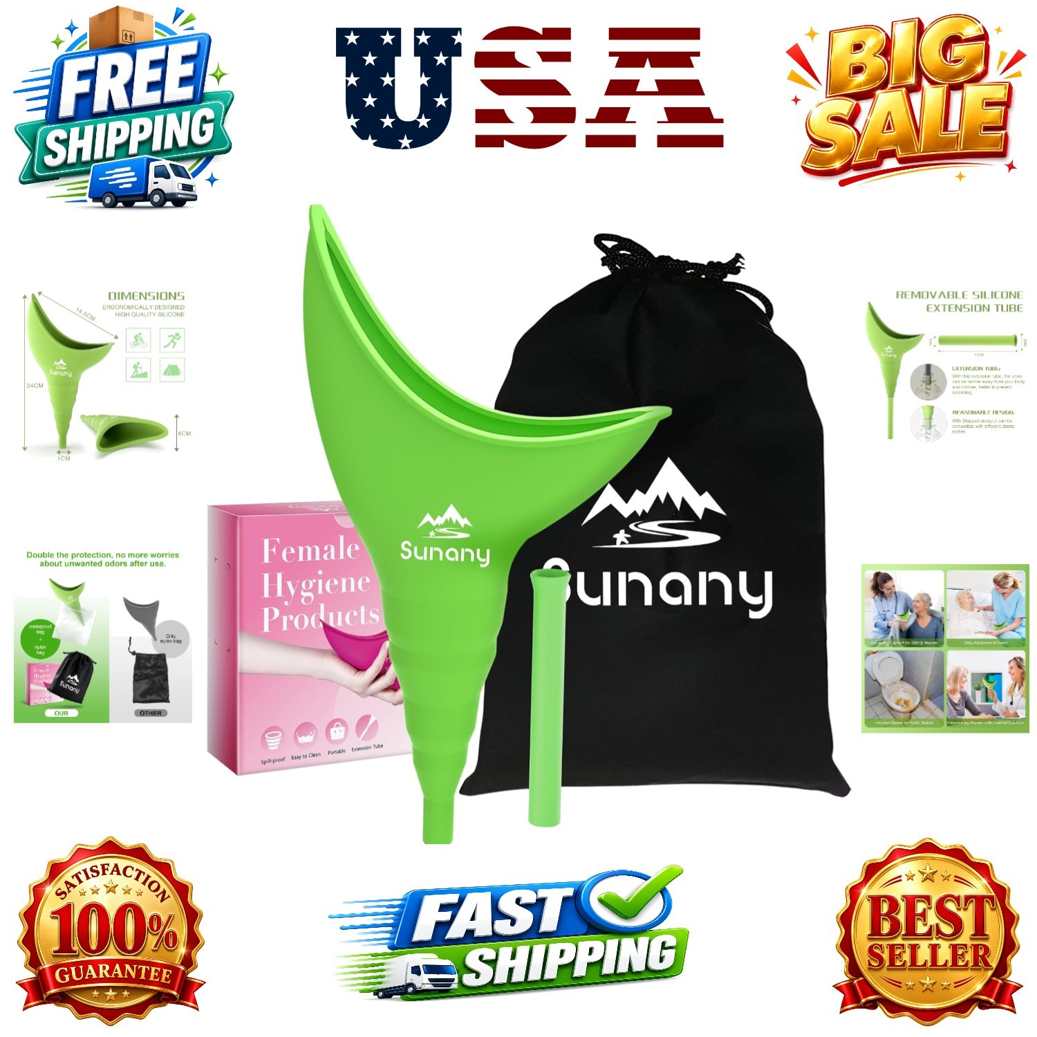 Female Urinal, Female Urinal with Silicone Funnel, Portable for Standing Fema…