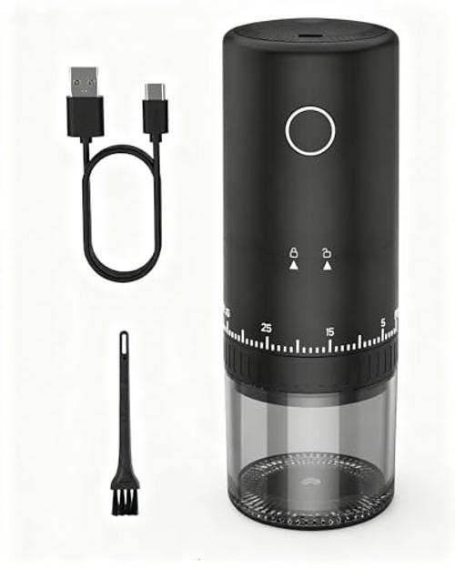 First Grind-While-Charging Rechargeable Coffee Grinder, 1.7X Faster Black
