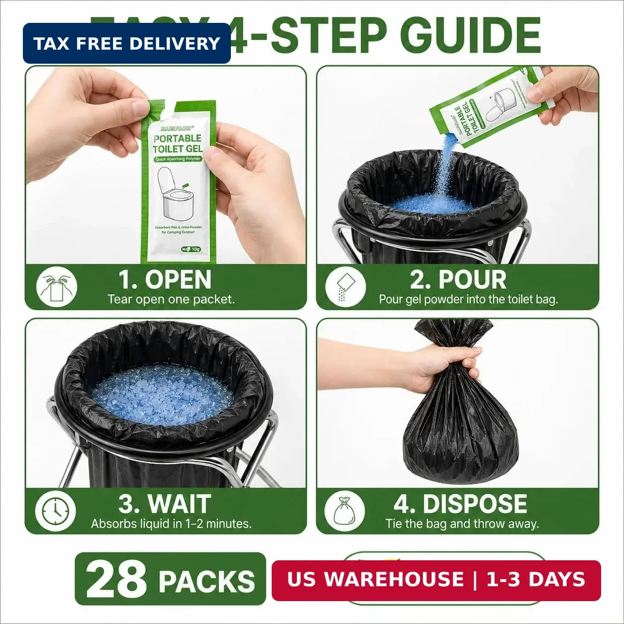 RAINFLOW Absorbent Gel Powder – Liquid Absorbing Polymer for Portable Toilet Cam