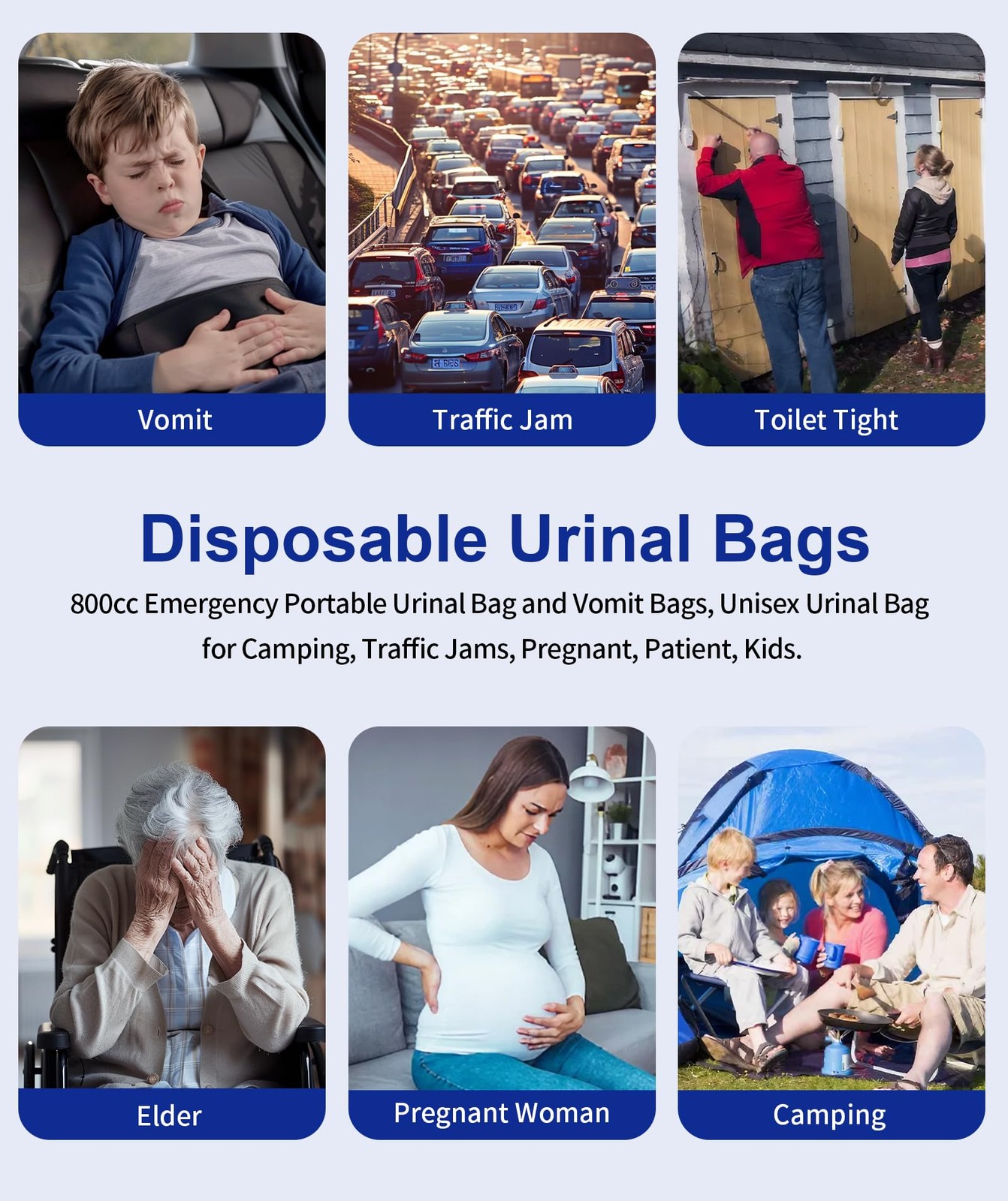 Portable Urine Bags 12 Pack 800ml Emergency Toilet for Travel Camping Hiking Car