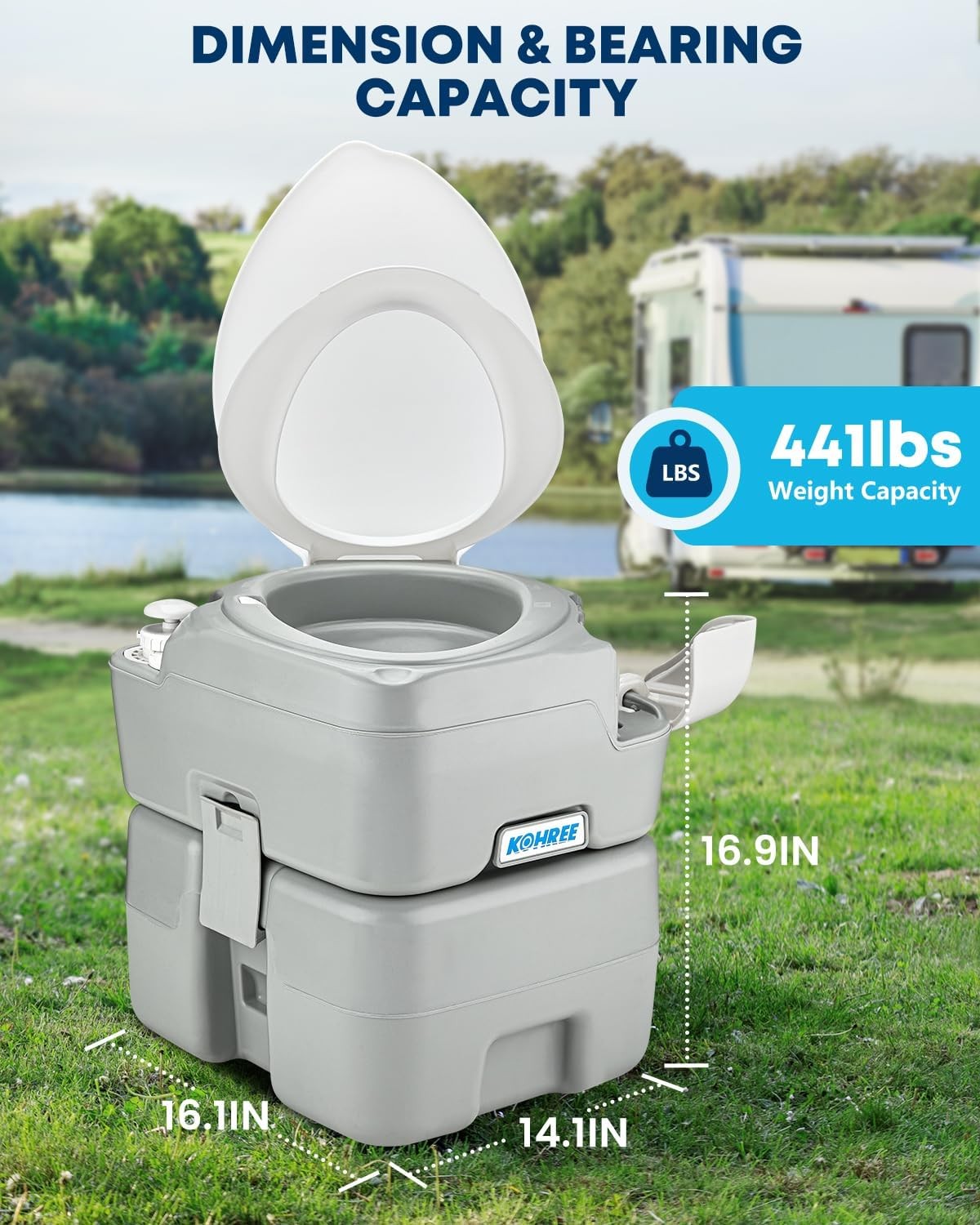 Camping Toilet Portable 5.3 Gal: 20L Porta Potty for Adults with Diagonal Elonga