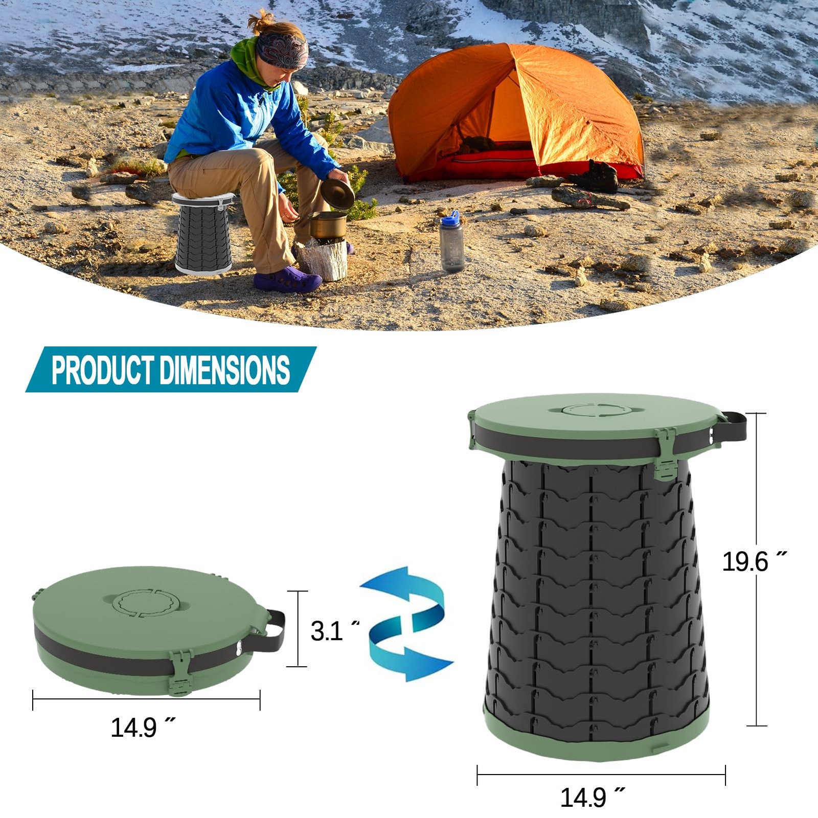 XXL Portable Toilet – 19.7″H Taller Wider Collapsible Adjustable Foldable Cam…