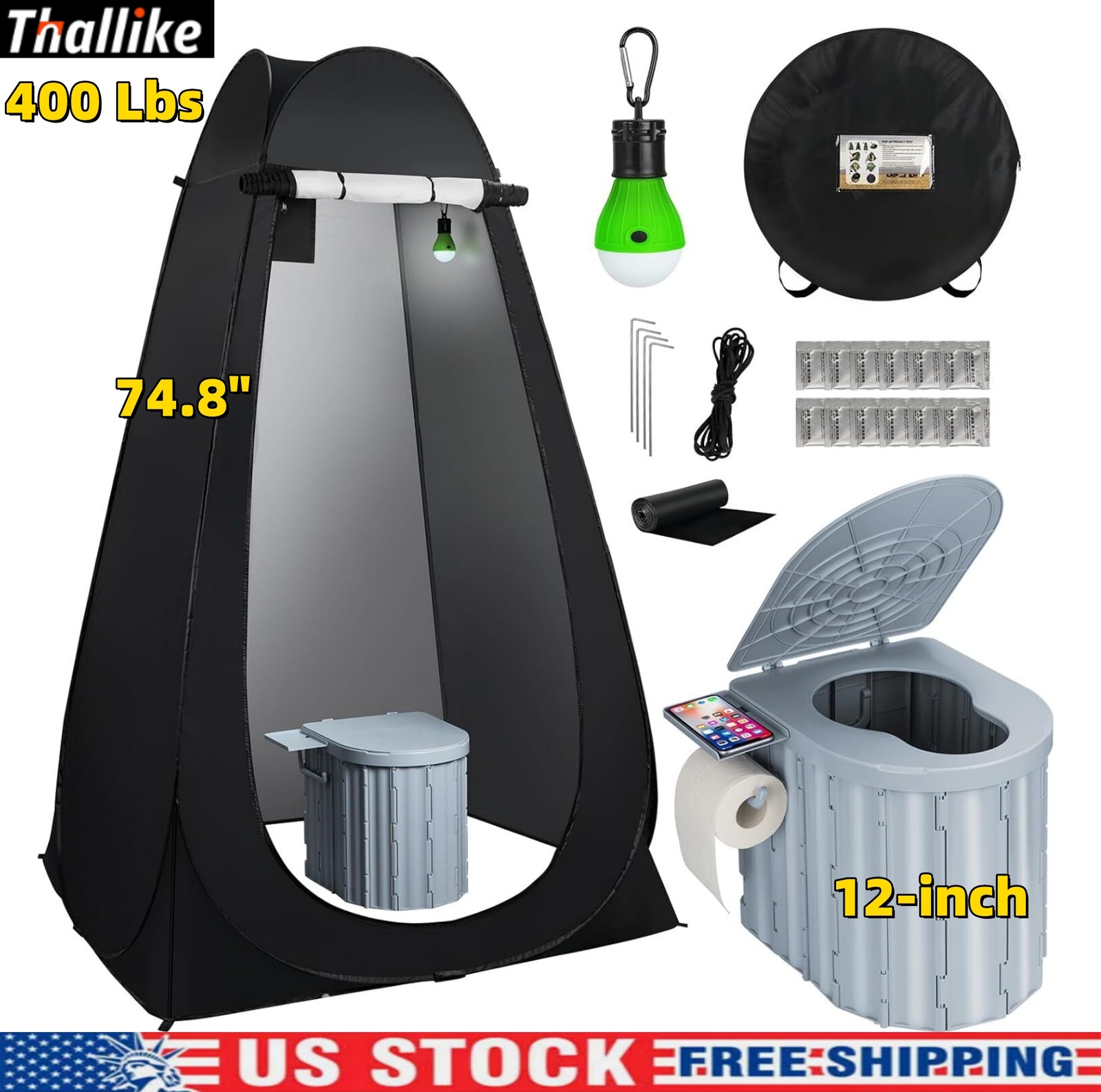 Portable Potty Toilet with Pop-Up Privacy Tent Outdoor Camping Travel Mobile US