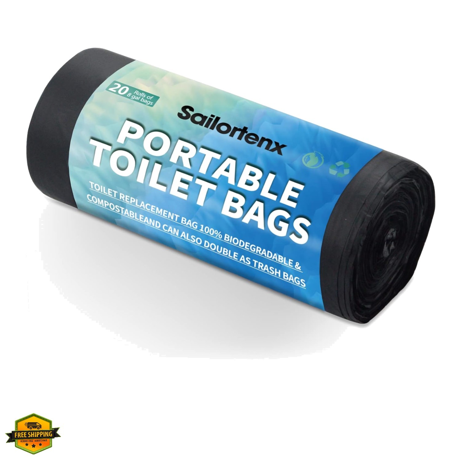 80/60/20 Portable Camping Toilet Bags 100% Compostable 8 Gallon Use with 5 Ga…