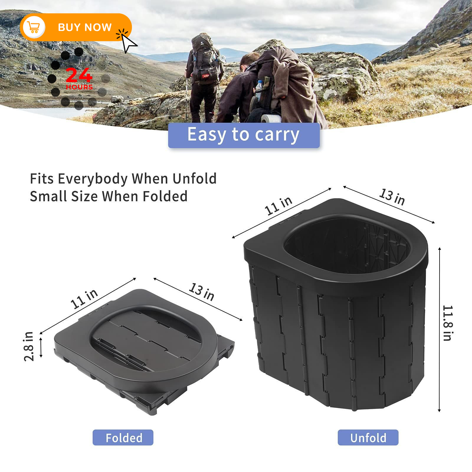 Portable Toilet for Camping, Potty Adults, Porta Travel Commode Bucket Black
