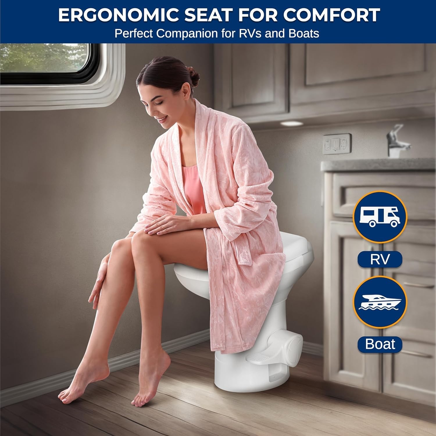 RV Gravity Flush Toilet with Foot Pedal and Hand Sprayer | T-Type Full-Bowl F…