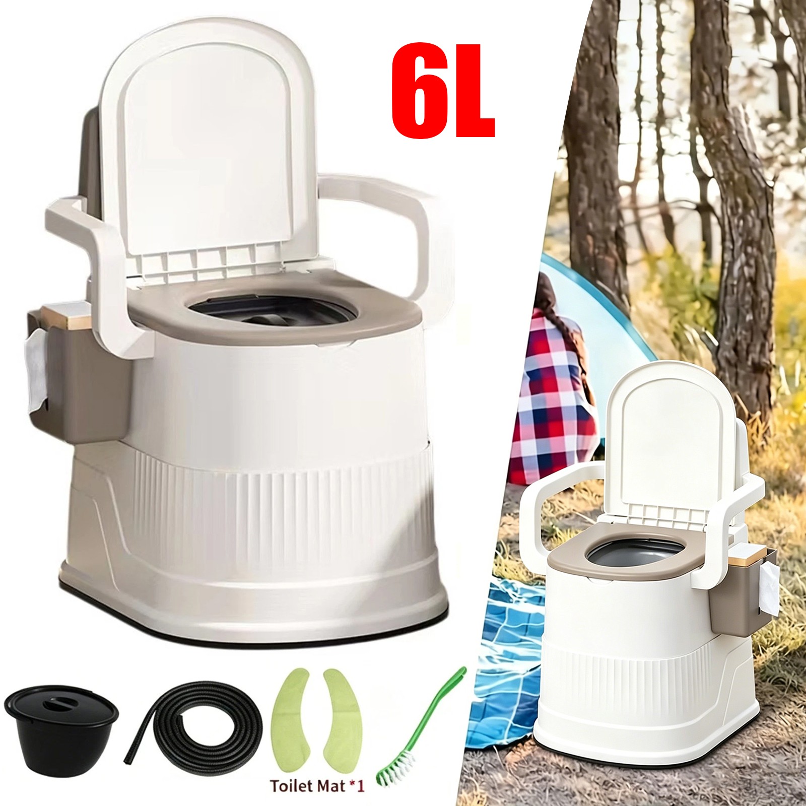 6L Portable Removable Toilet Seat For Camping Toilet Travel Hiking Outdoor Potty