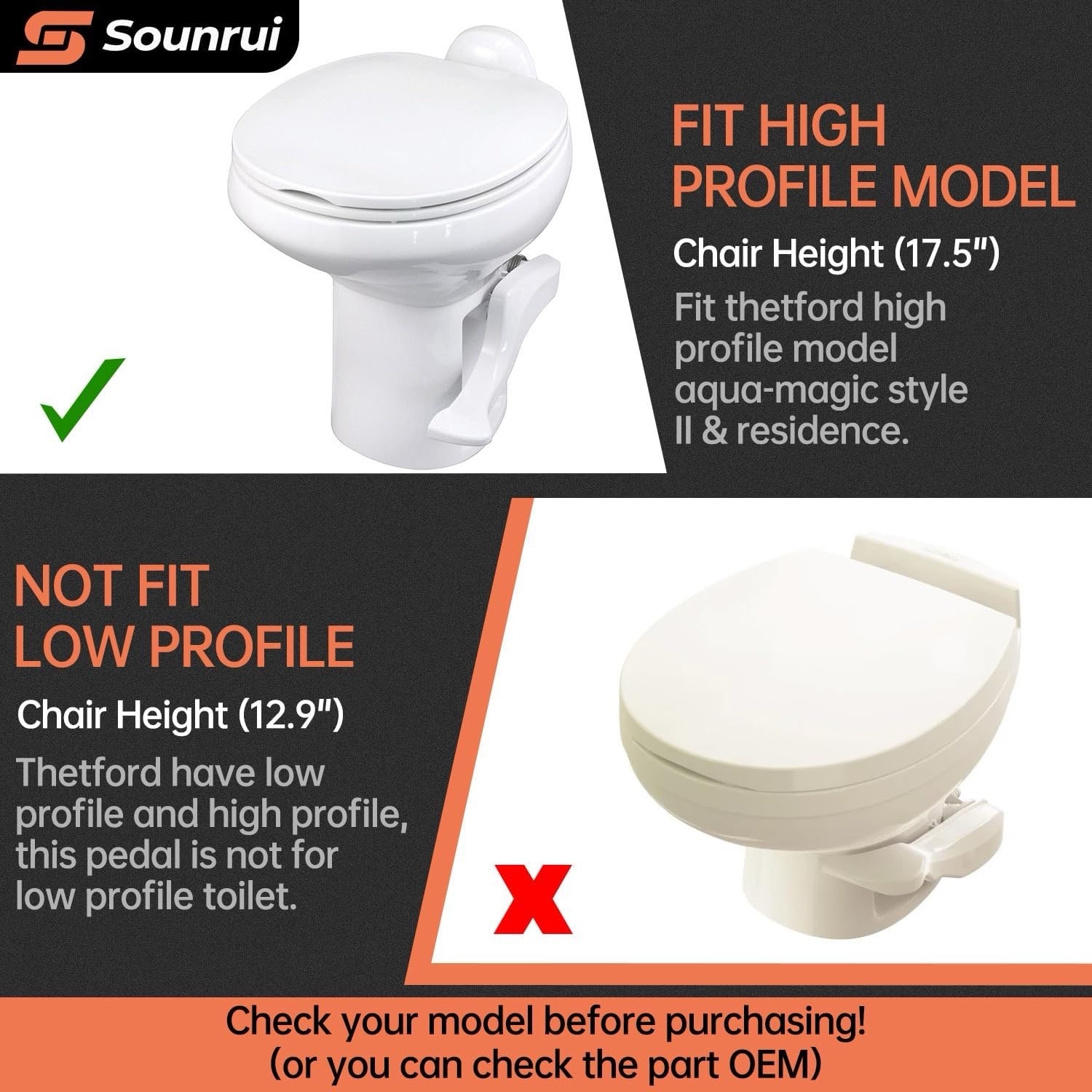 RV Toilet Foot Flush Pedal with Closet Flange for Thetford Aqua-Magic Style II