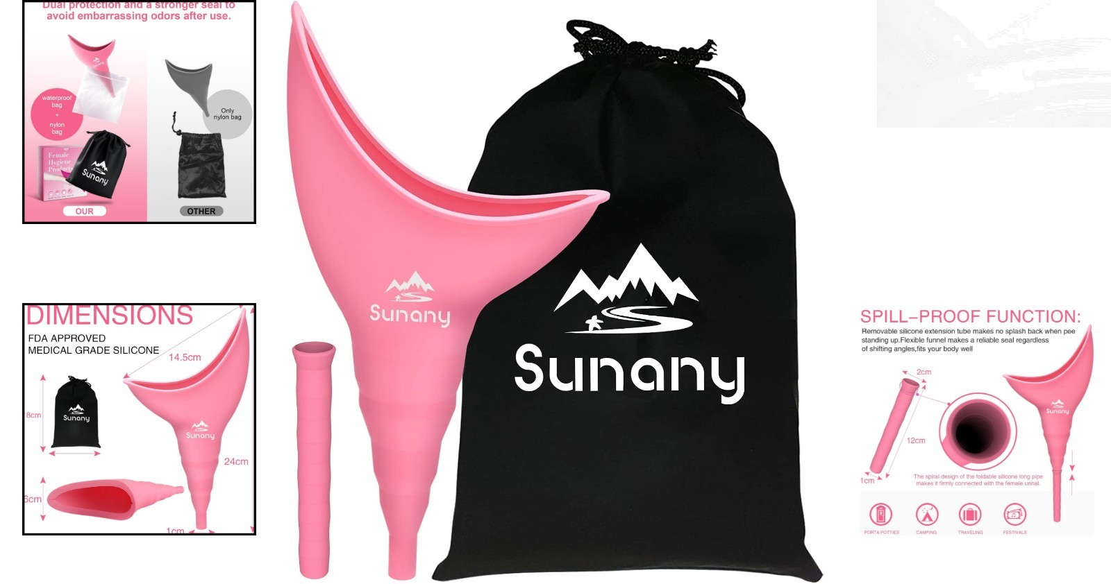 Pink Reusable Female Urinal – Silicone Pee Funnel for Outdoor Convenience