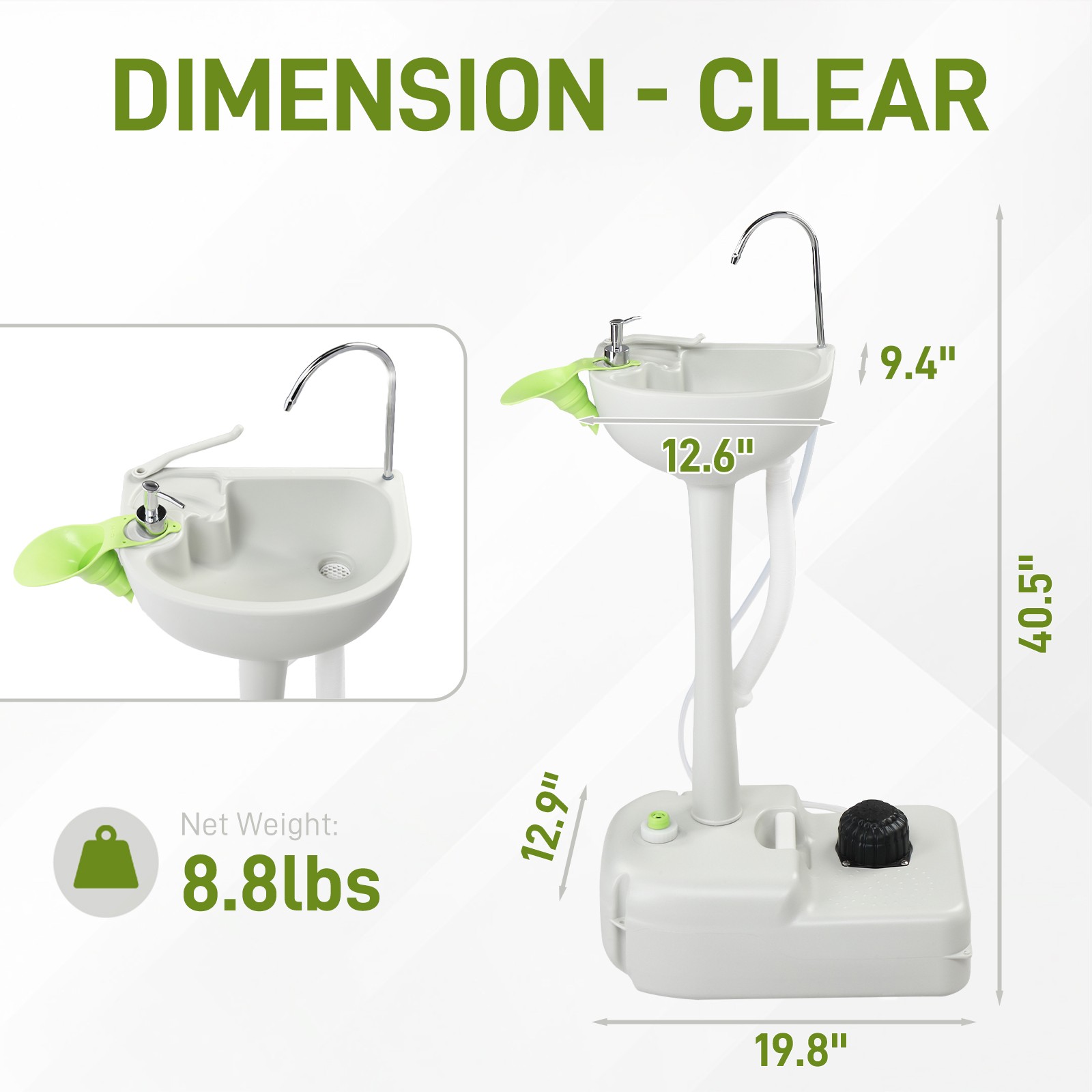 Portable 19L Water Wash Basin Stand Rolling Wheels Camping Hygiene Sanitation