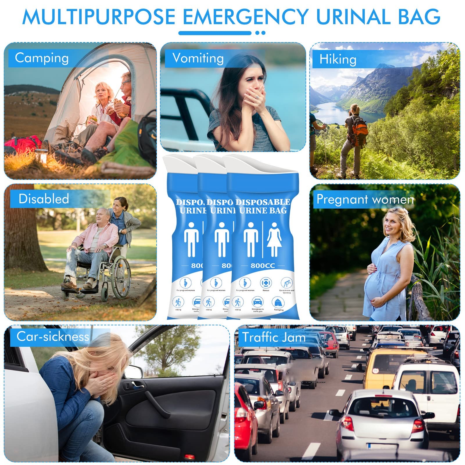 Disposable Urine Bags For Women/men, 12/24pack For Travel, Camping, Car Trip