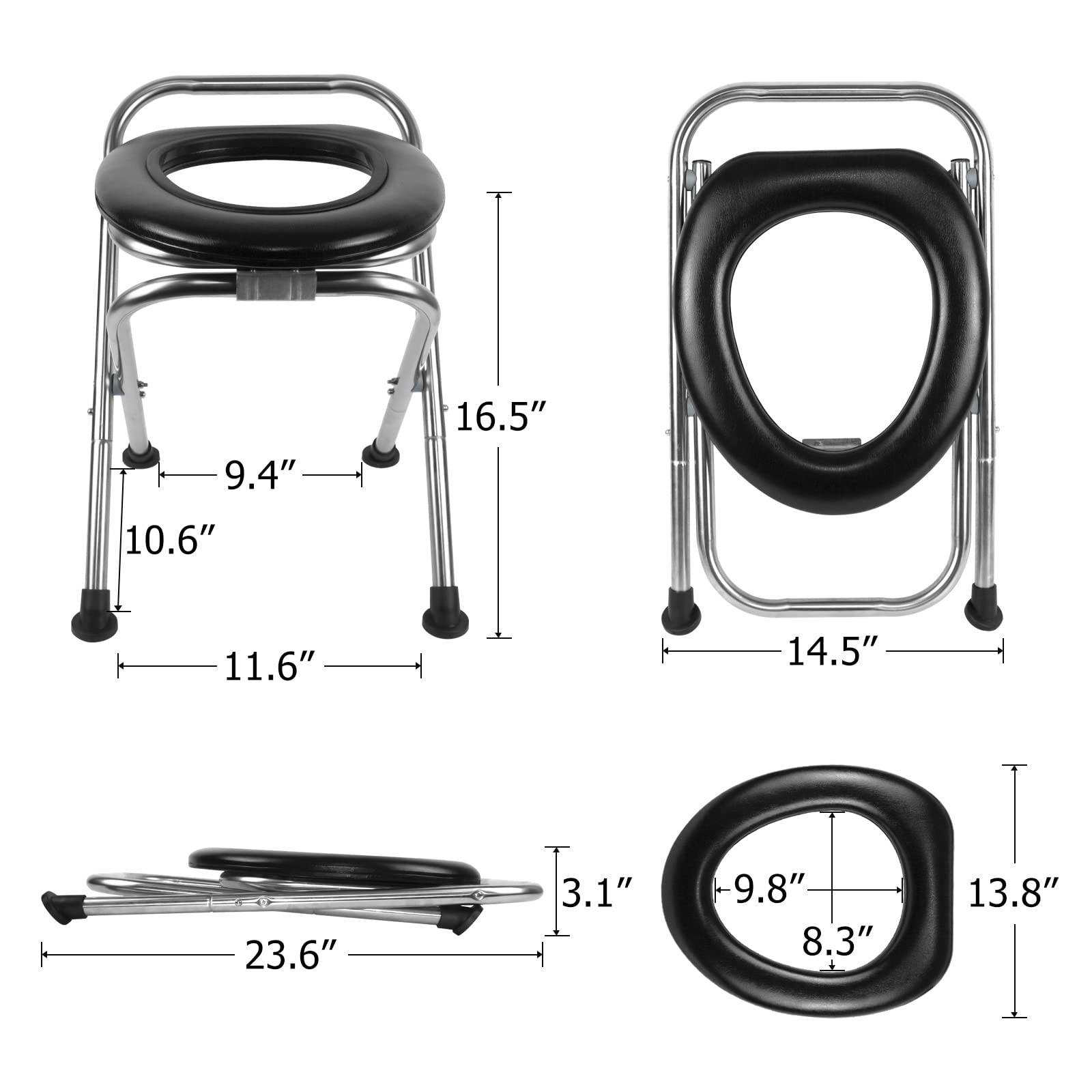 BLIKA Portable Toilet for Camping, 350LBS Stainless Steel 16.5″, Black