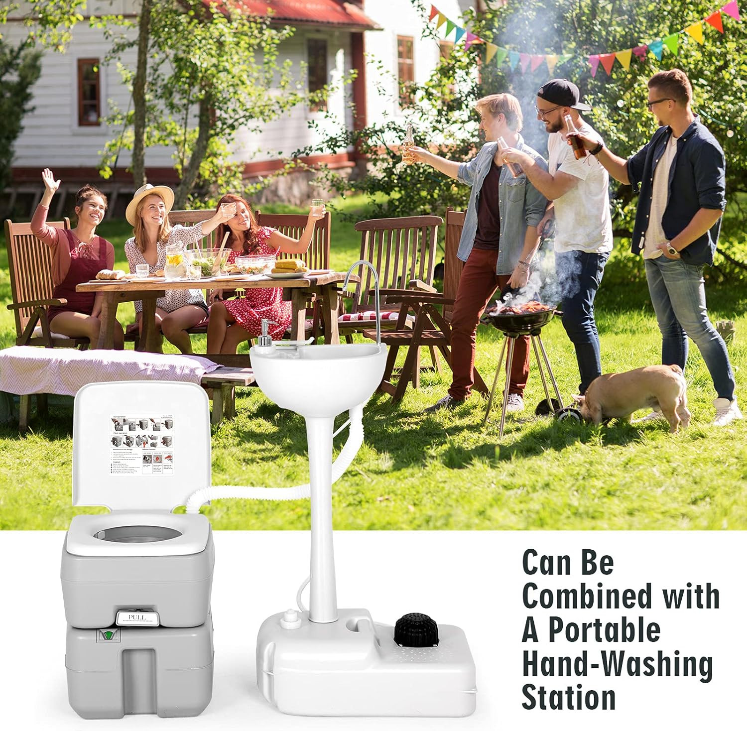 5.3 Gallon Portable RV Toilet with Level Indicator & Anti-Leak Pump for Camping