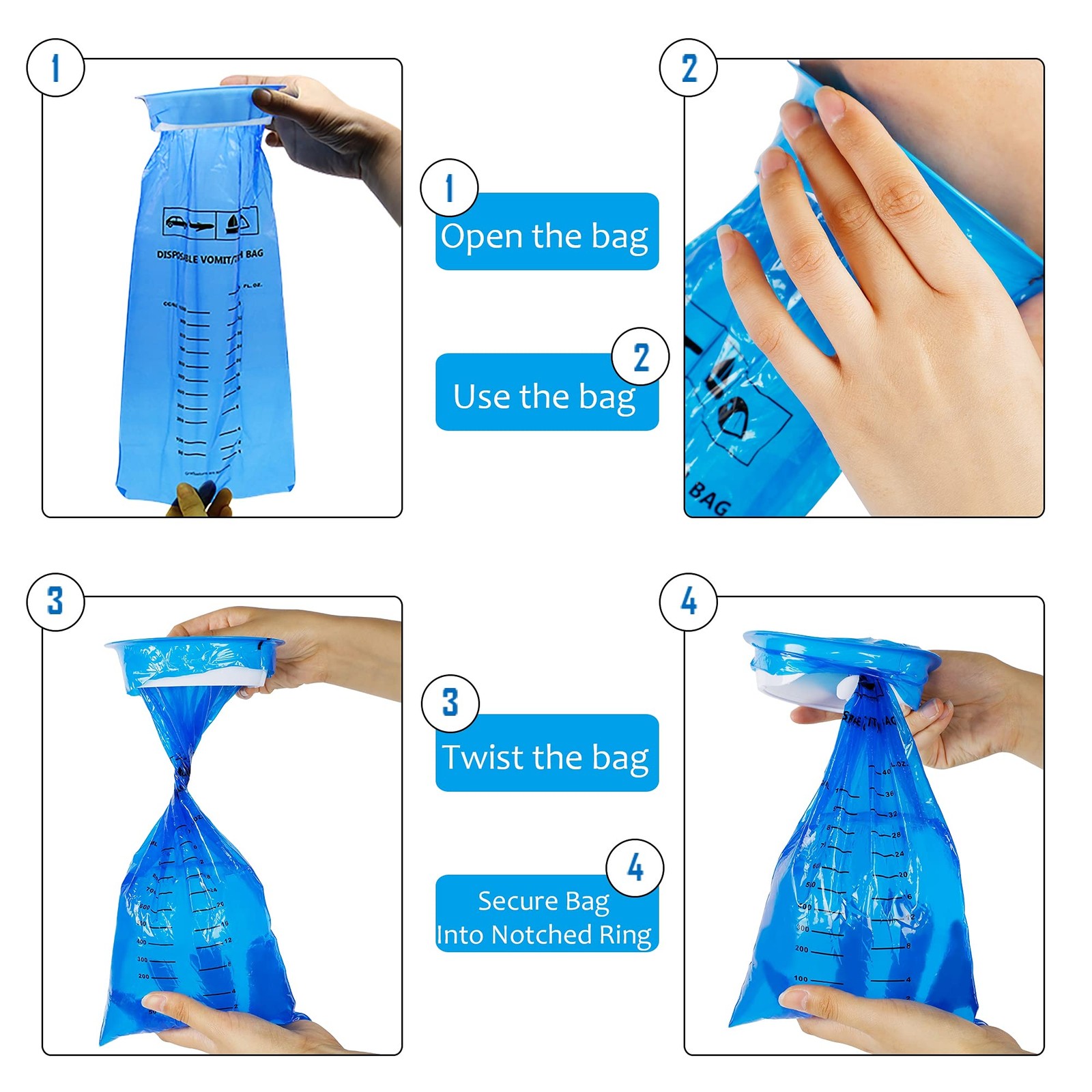 50 Pack Emesis Bag, Disposable Vomit Bags, Aircraft & Car Sickness Bag, Nausea B