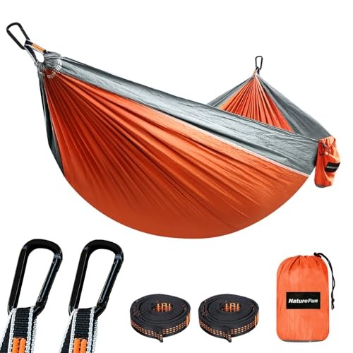 NATUREFUN Ultra-Light Travel Camping Hammock | 300kg Load 275x140cm Orange/Grey