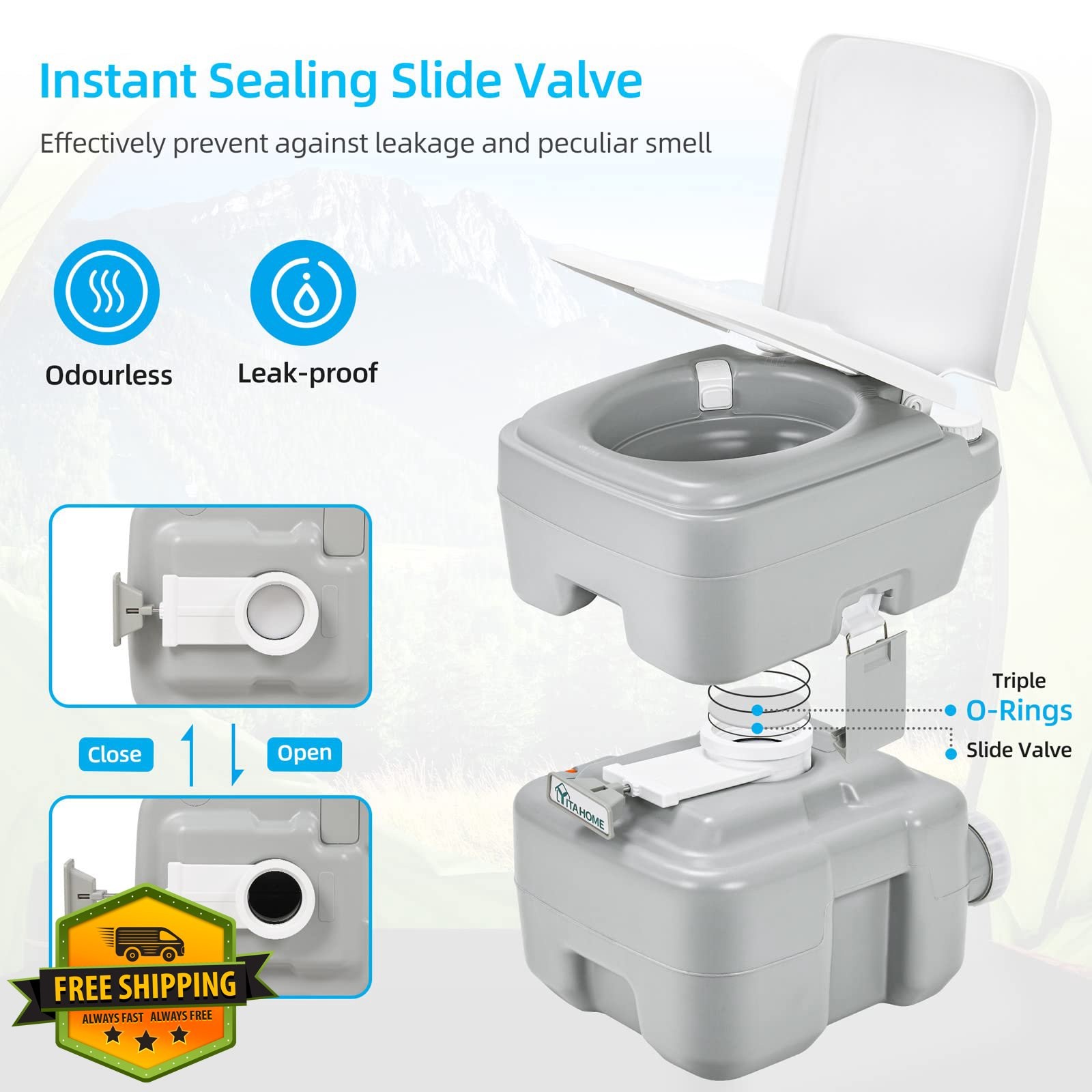 YITAHOME Portable Toilet 5.28 Gal Camping Porta Potty w/Bag Sprayer