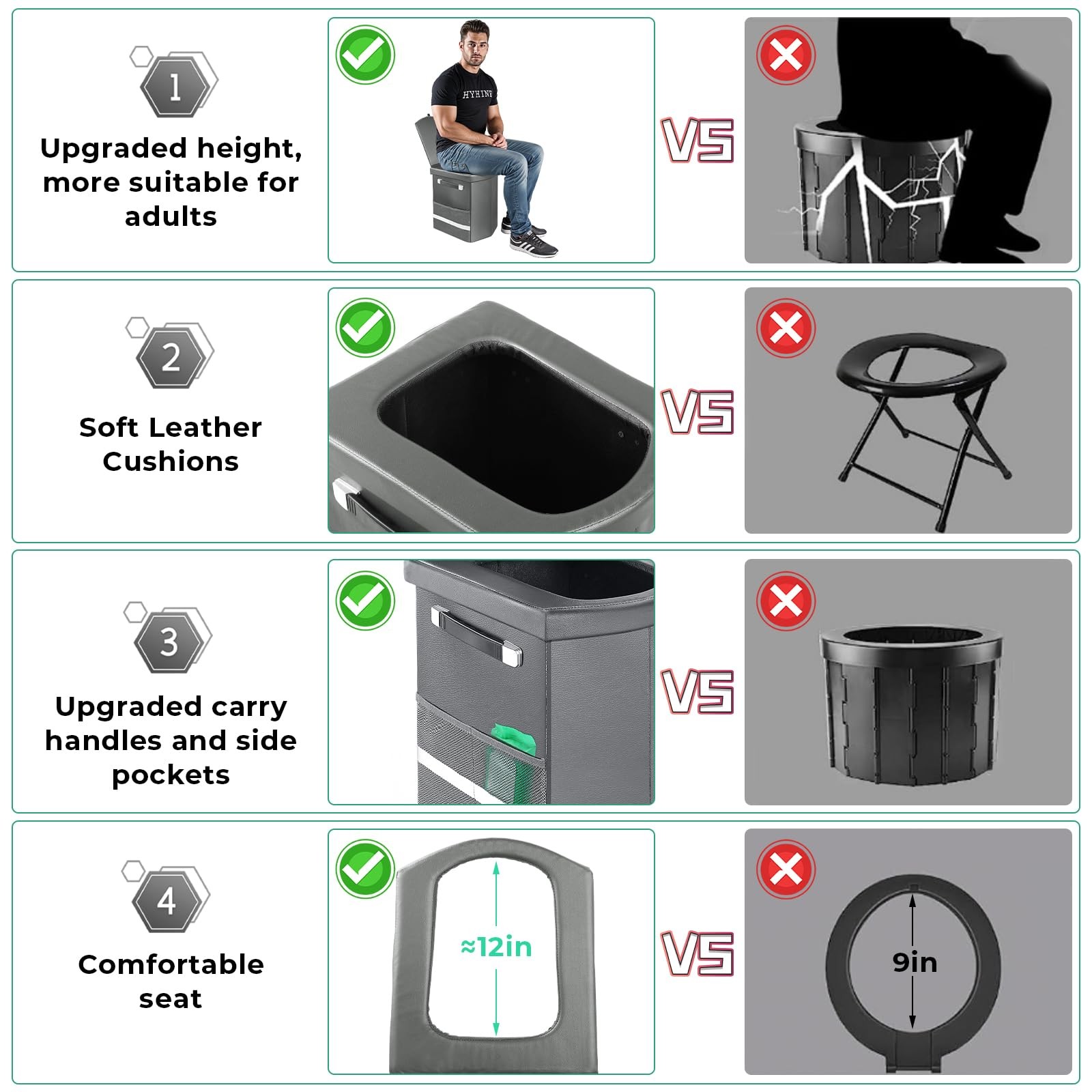 2026 Upgraded XL Portable Toilet for Adults,Tall Camping Toilet with Lid and …