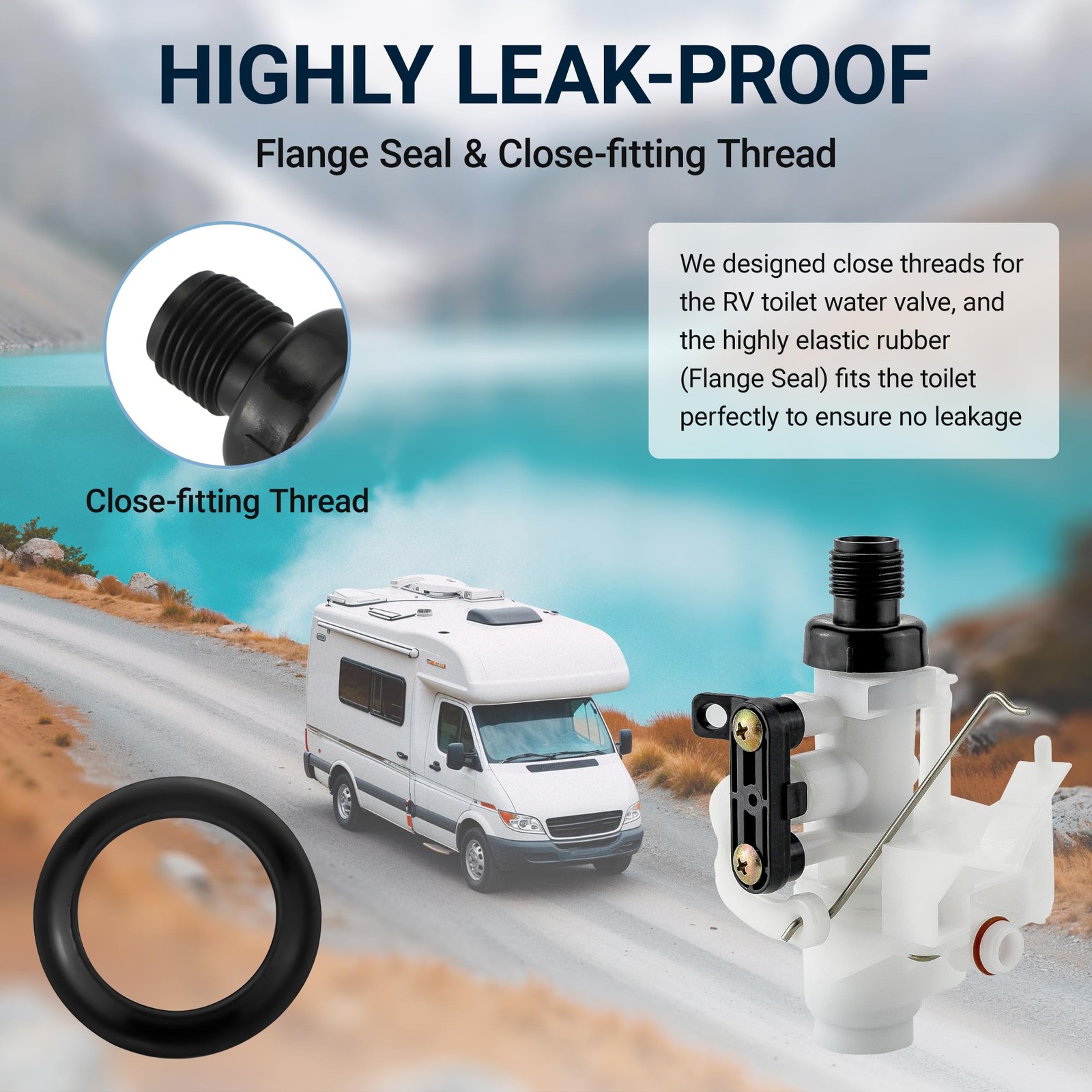 31705 31688 31687 31653 RV Toilet Water Valve Kit, Freeze White 1.5 inches