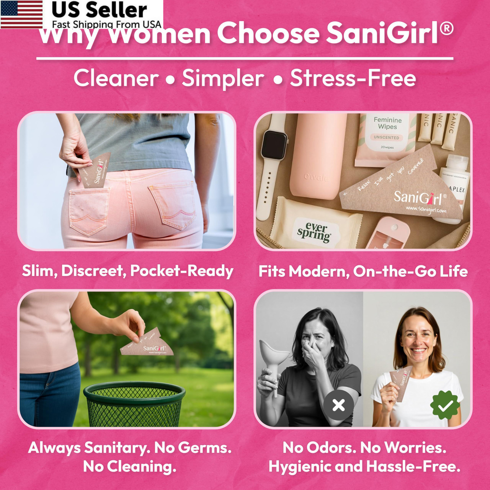 SaniGirl Pee Funnel for Women 20 Count (Pack of 1), Beige, White, Green, Pink