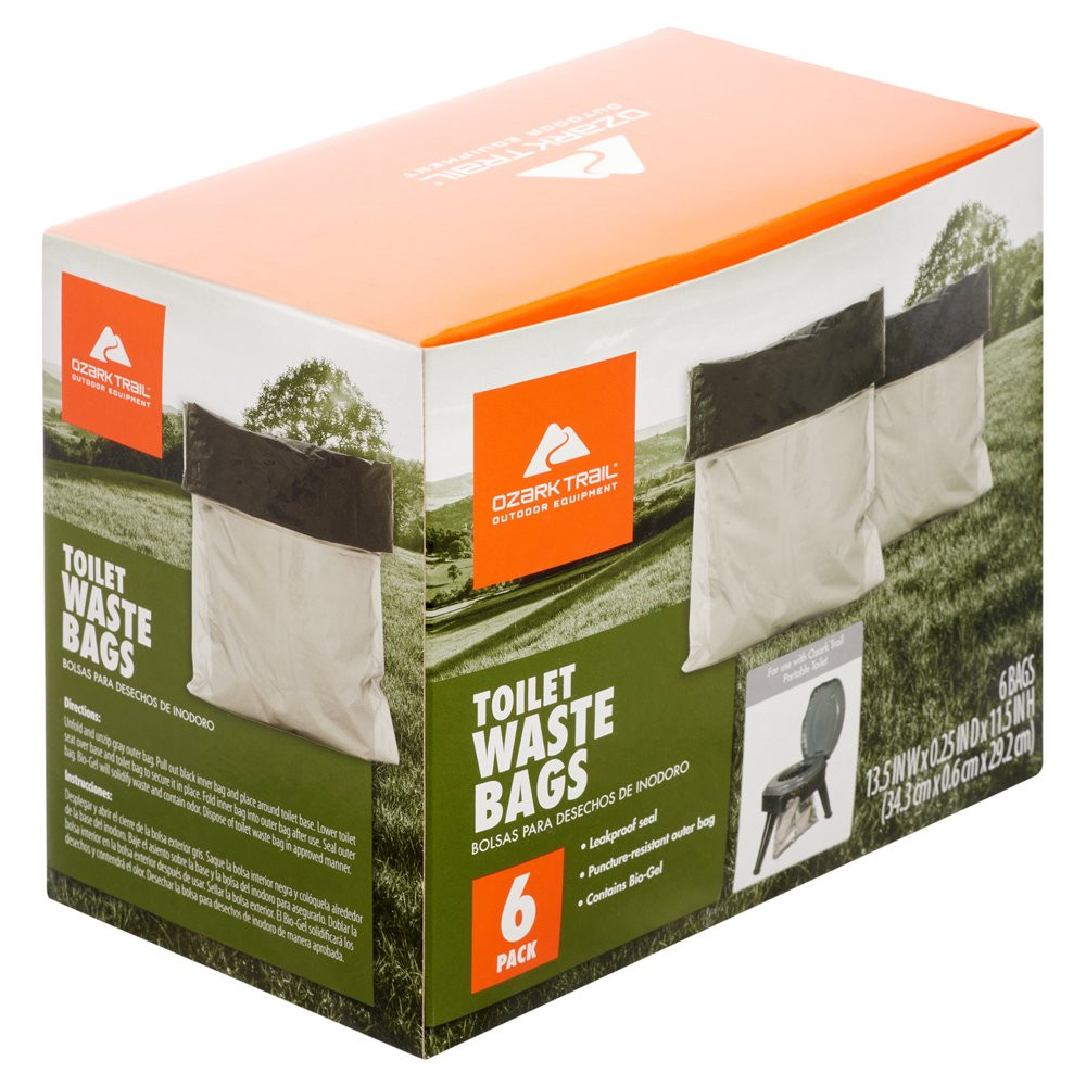 Portable Hiking Camping Toilet Waste Bags with Bio-Gel Puncture-Resistant 6 Pack
