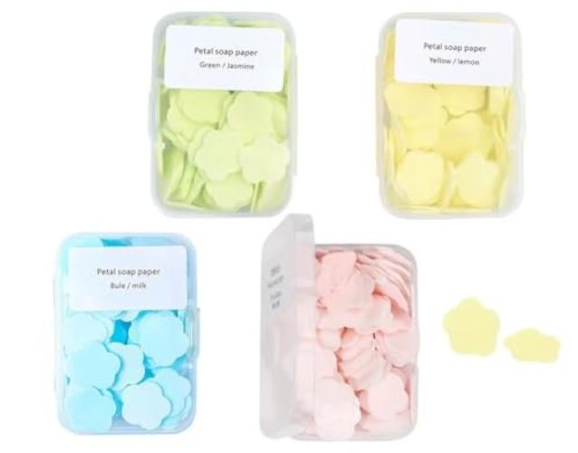 4 Boxes Paper Soap, 4 Random Different Scented Mini Portable Disposable Petal