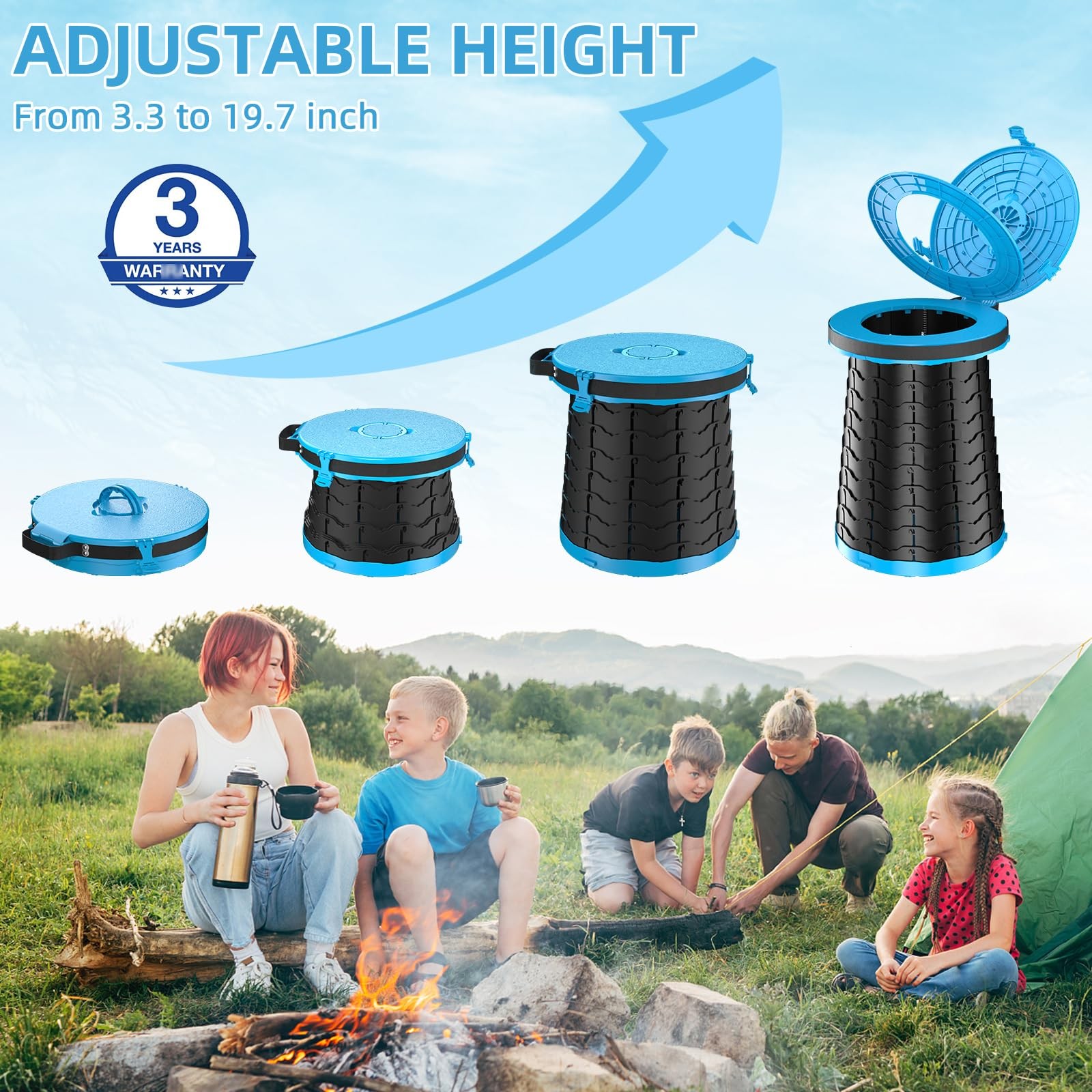 XXL Portable Toilet – 19.7″H Adjustable Foldable Camping Toilet, Luggable Loo…