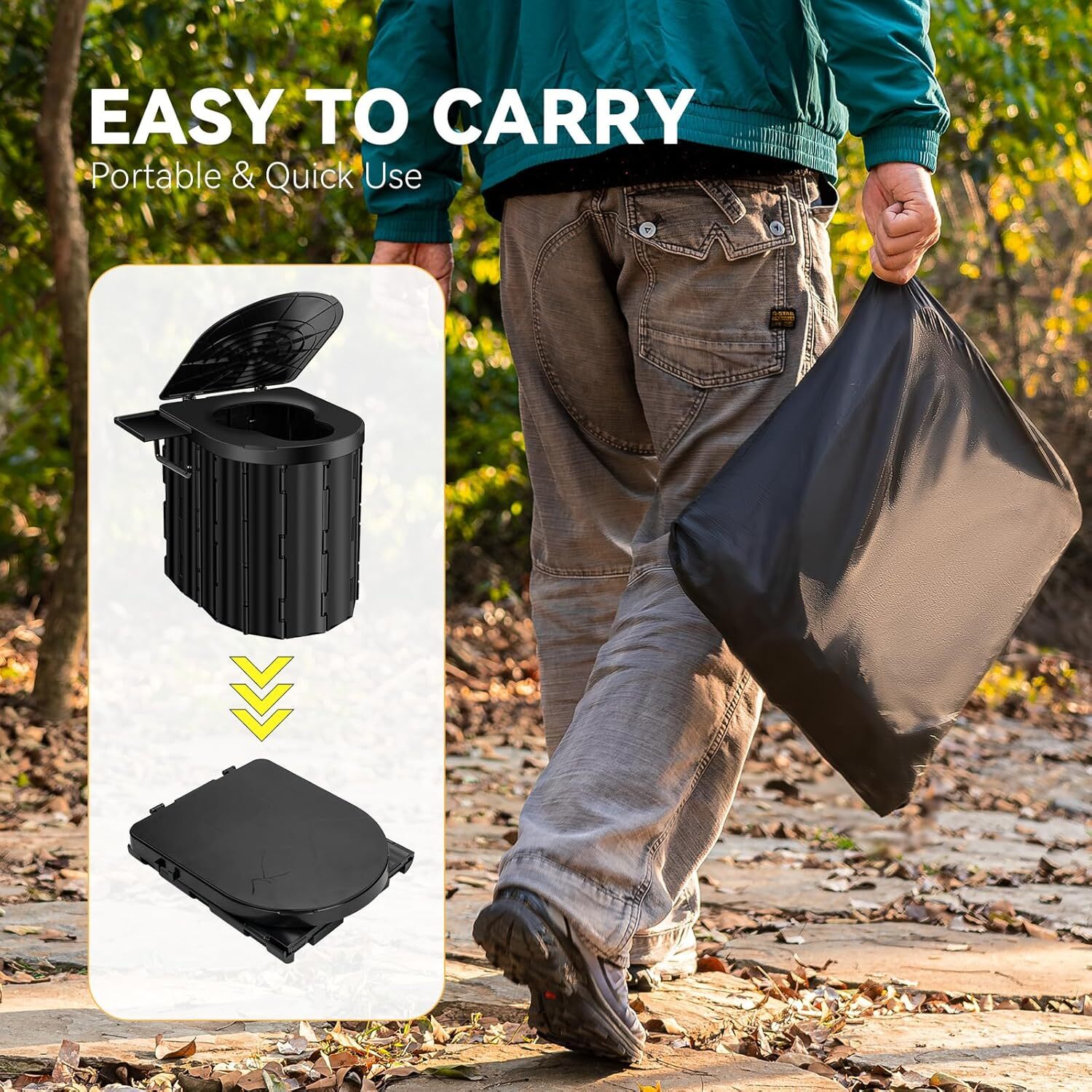 Portable Folding Camping Toilet with Lid and Retractable Toilet Paper Holder US