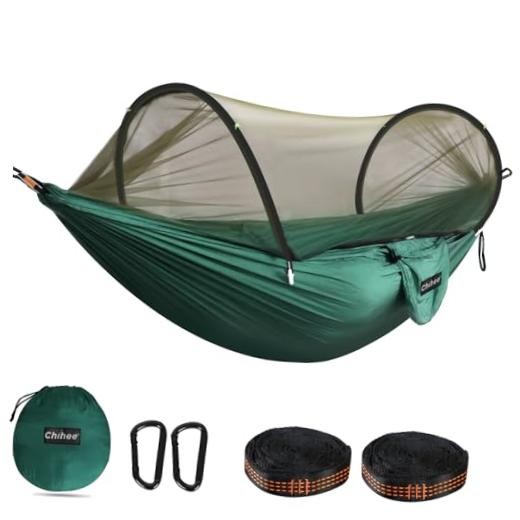 Ultra-Light Travel Camping Hammock Pop-up Net Hammock 660lbs Load Dark Green
