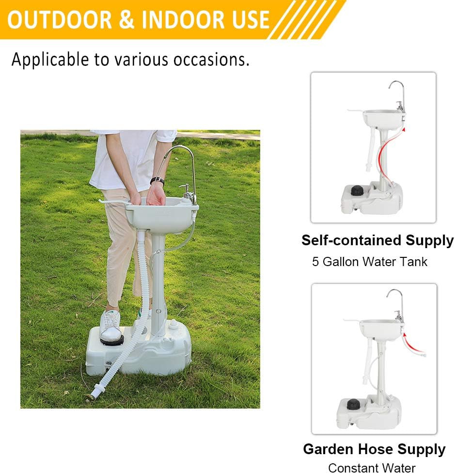 Portable Sink and Toilet Combo| Self-Contained 5 Gal Hand Washing Station and 5.