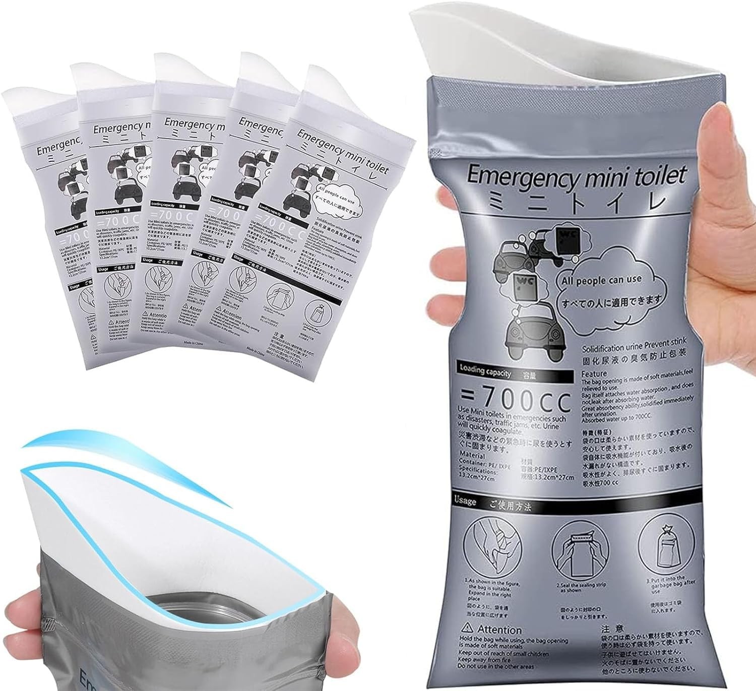Disposable Urine Bag For Travel Mobile Emergency Toilet In Car 700 Ml Gel Urine