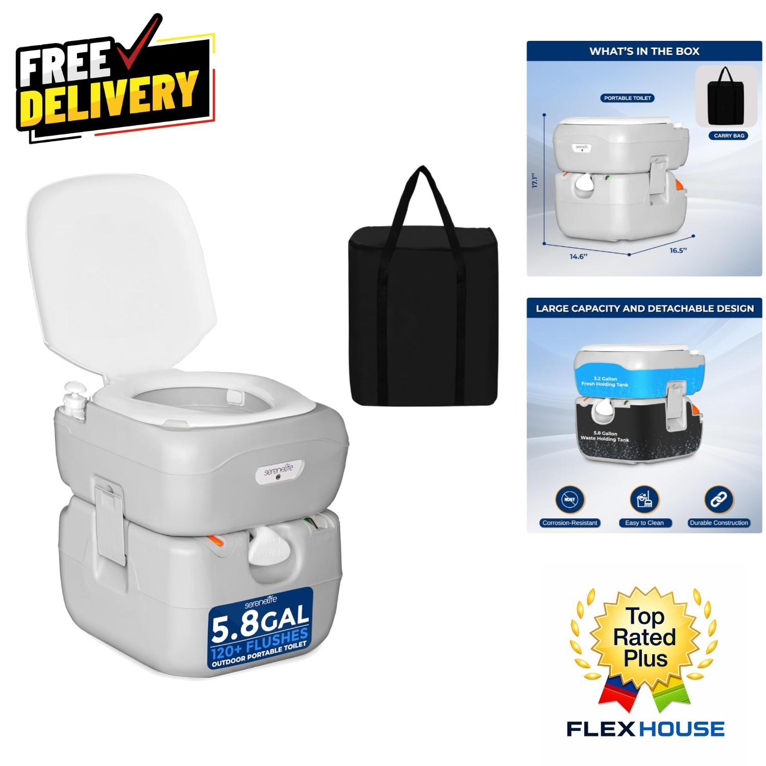 Comfortable 5.8 Gal Porta Potty with Carry Bag – Perfect for Camping & Hiking