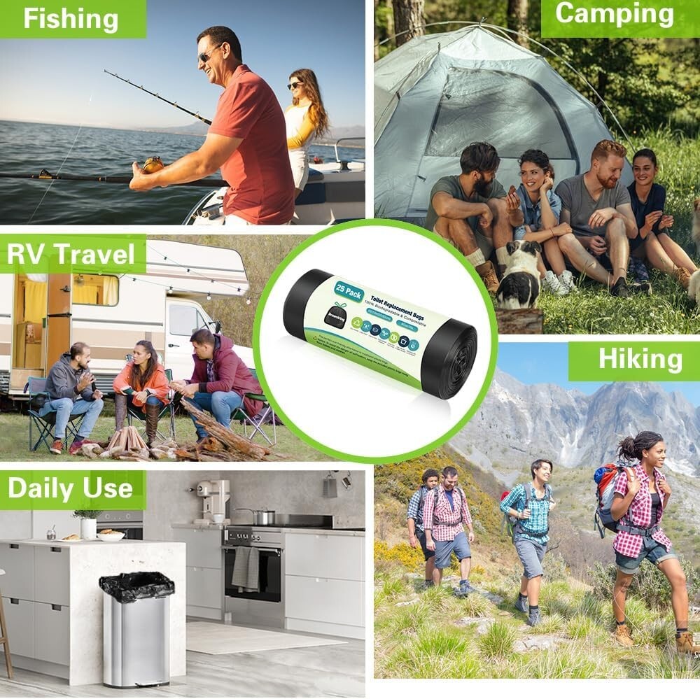 Portable Toilet Bags with Drawstring & Lemon Scent, Biodegradable Camping Toilet