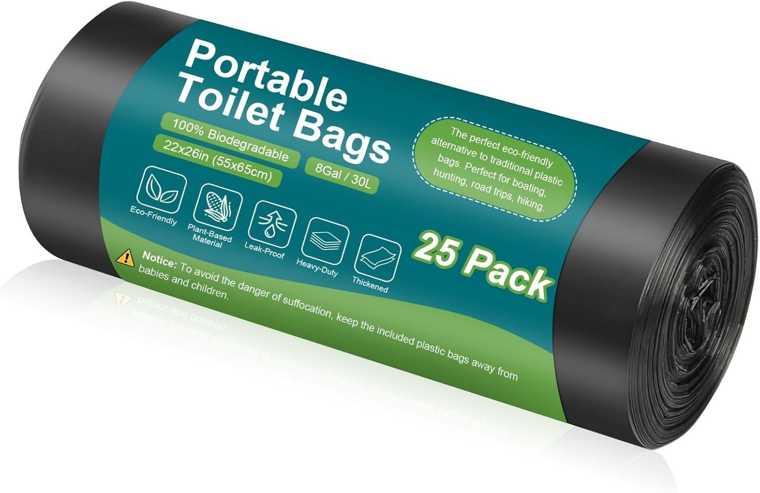 100 , Drawstring Biodegradable Camping Potty Bags 8 Gallon Waste Bags for 5-8…