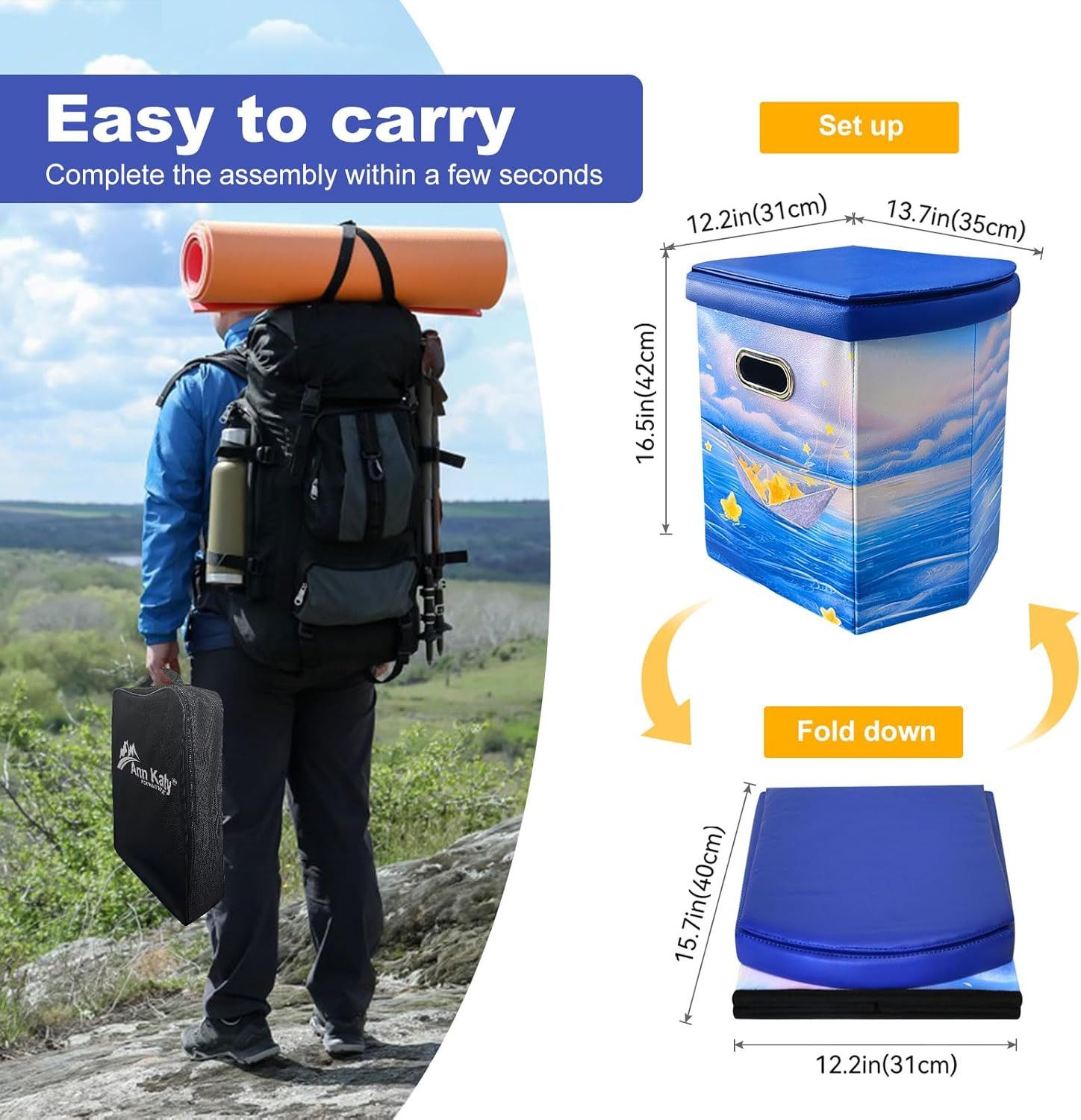 Upgrade XL Portable Toilet for Adults, Extra Large Portable Travel Floding Toile