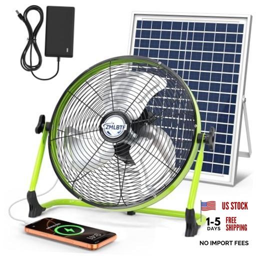 14″ Solar Powered Fan with 20W Solar Panel & Rechargeable Battery, 14 Inch