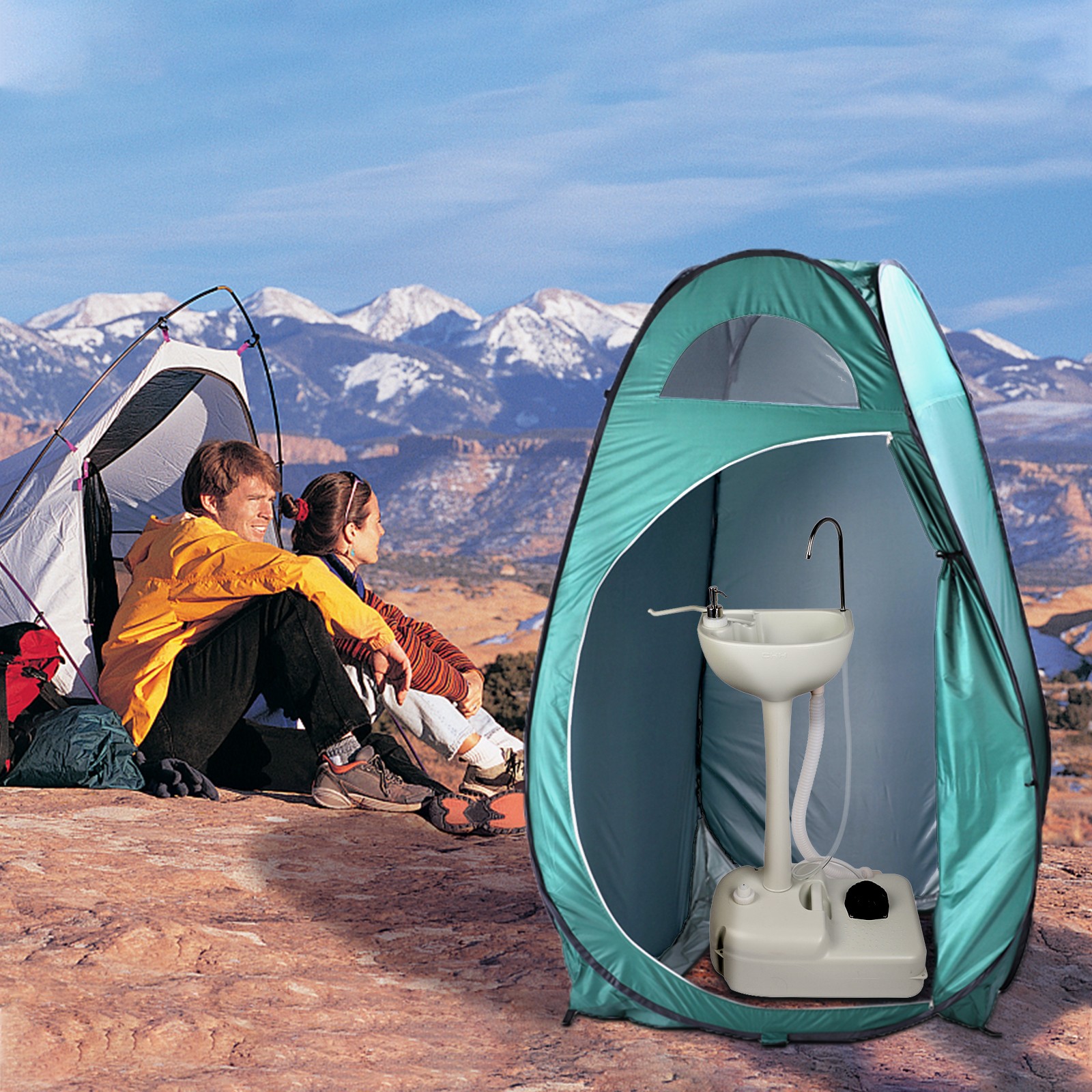 Removable Camping Hygiene Sink Water Tank Wash Basin Portable RV Home w/Wheels