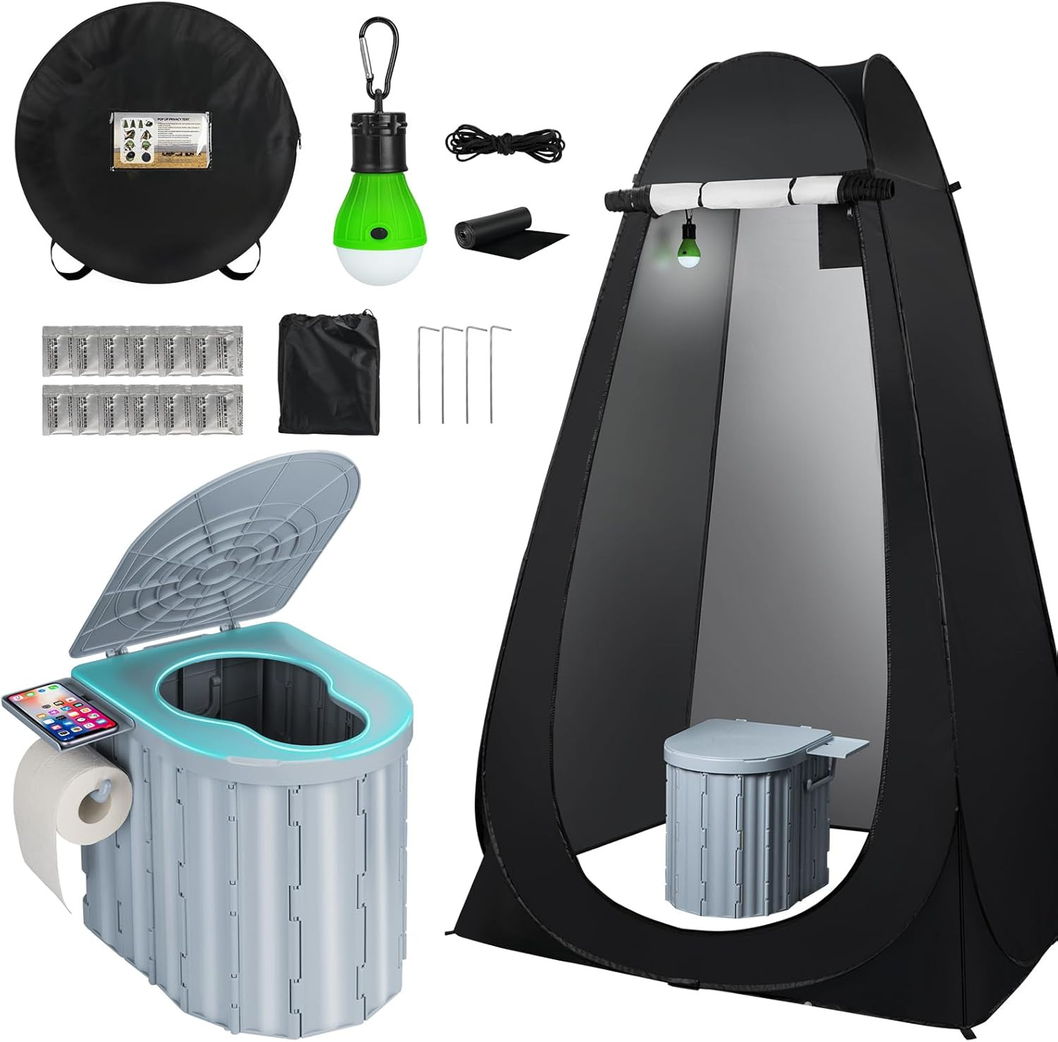 Portable Camping Toilet with Pop-Up Privacy Tent, 12-Inch Toilet Seat, Outdoor P