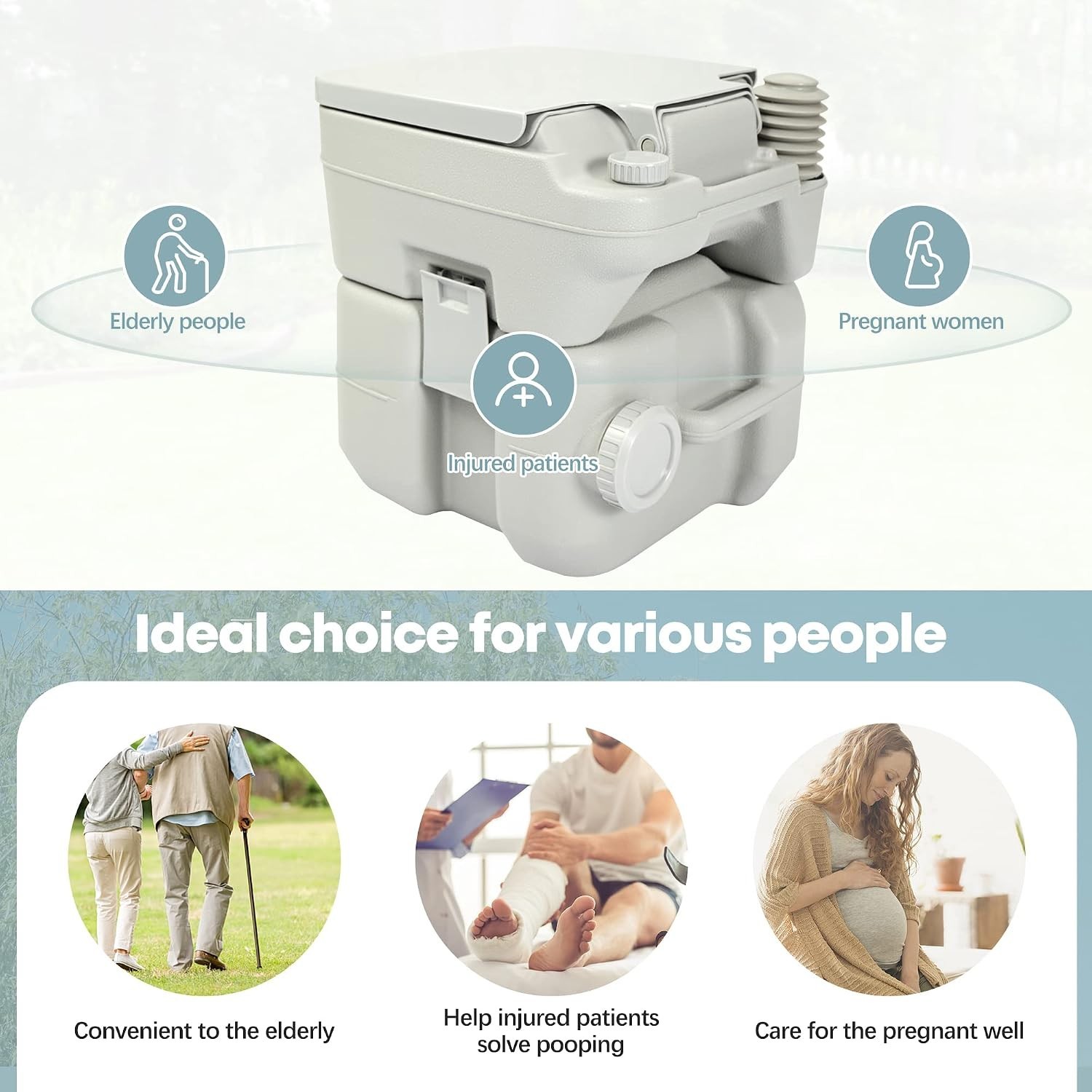 Upgraded Flush Portable Toilet – 5.3 Gallon for Home, RV, and Outdoor Use