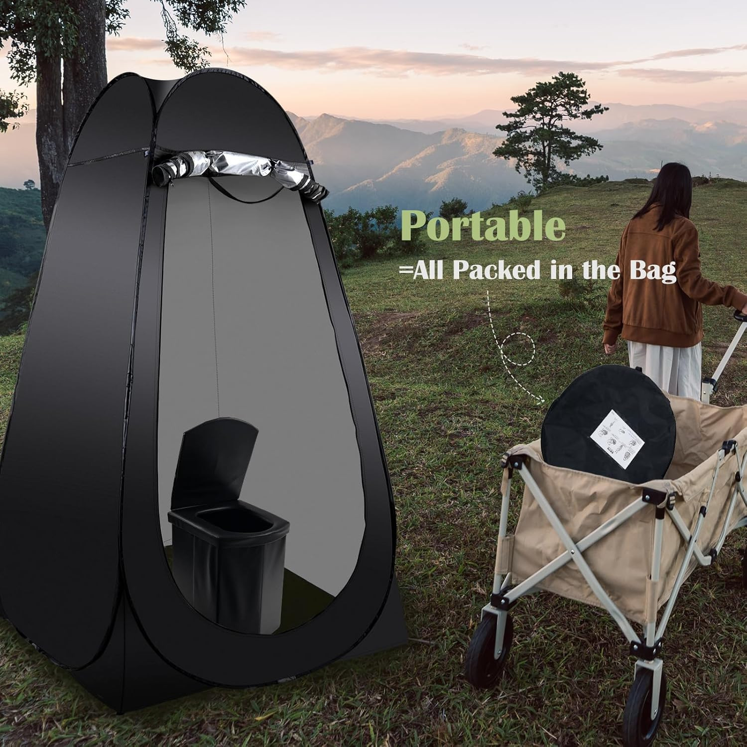 Portable Camping Toilet Kit for Adults, Pop up Privacy Tent, X Large Folding Toi