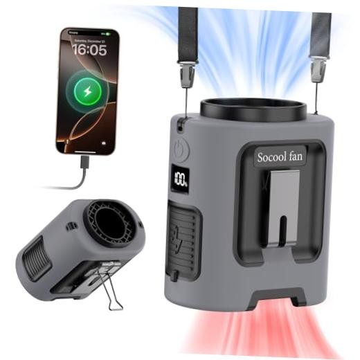 Socool Portable Waist Fan Clip on Wearable Belt Rechargeable 5000mAh Gray